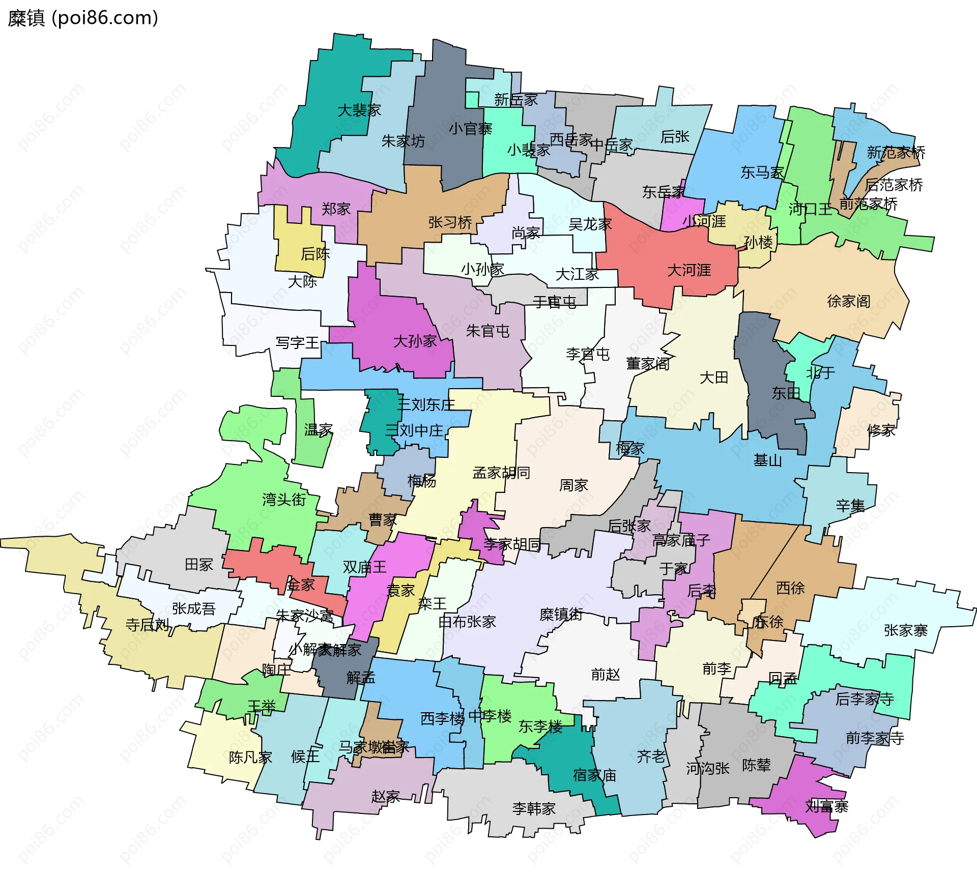 糜镇边界地图(五级行政区划)