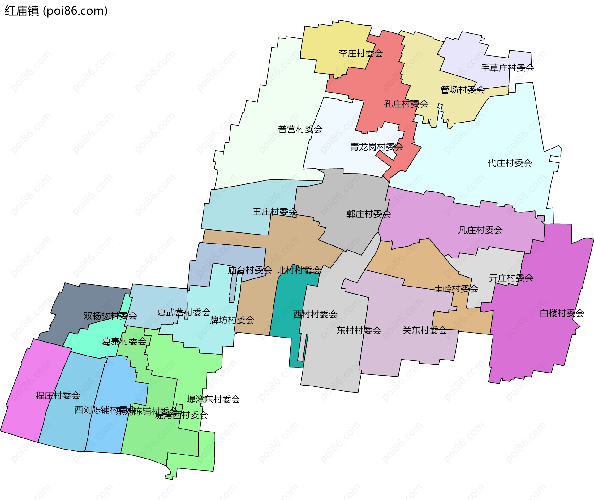 红庙镇边界地图(五级行政区划)