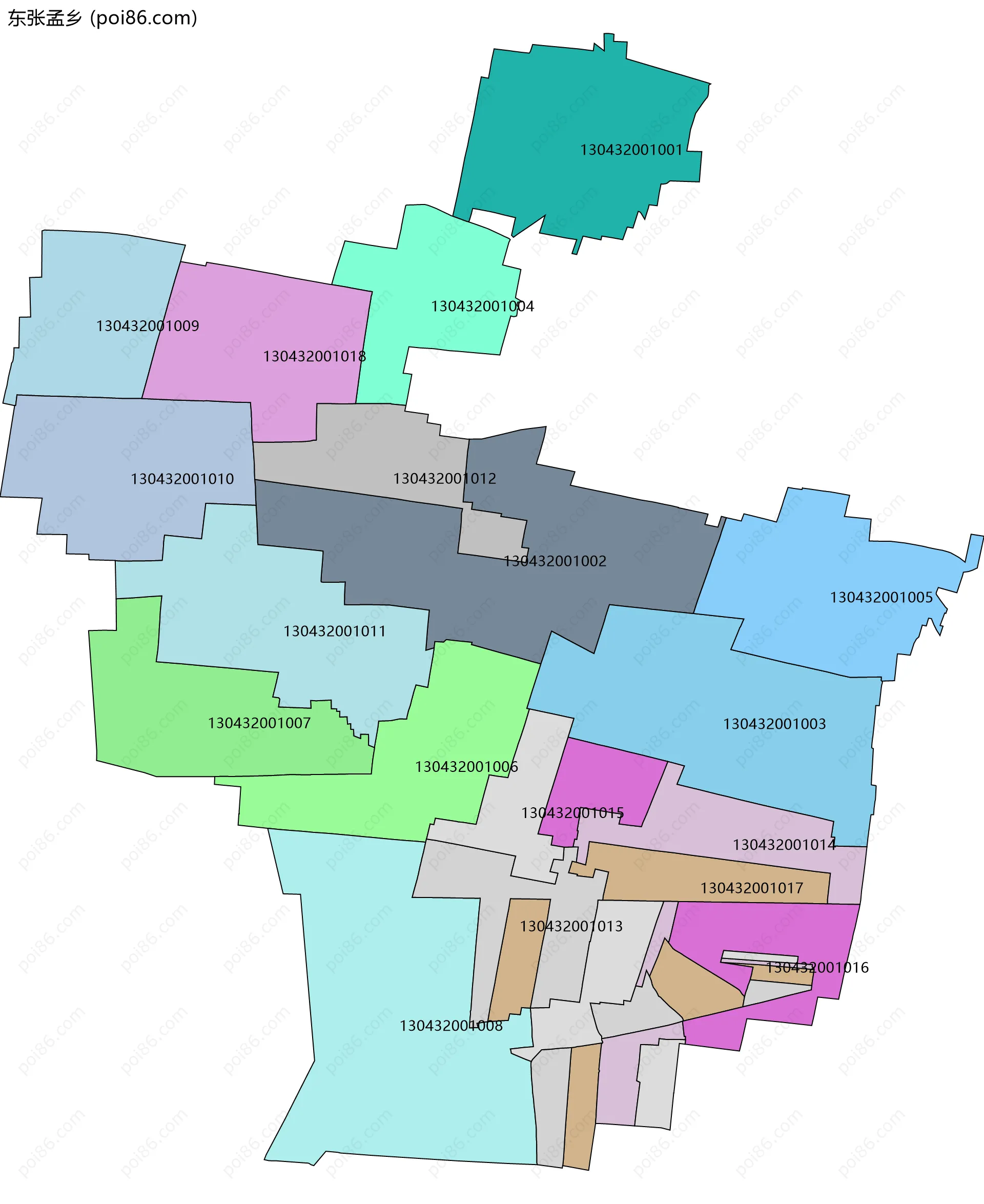 东张孟乡边界地图(五级行政区划)