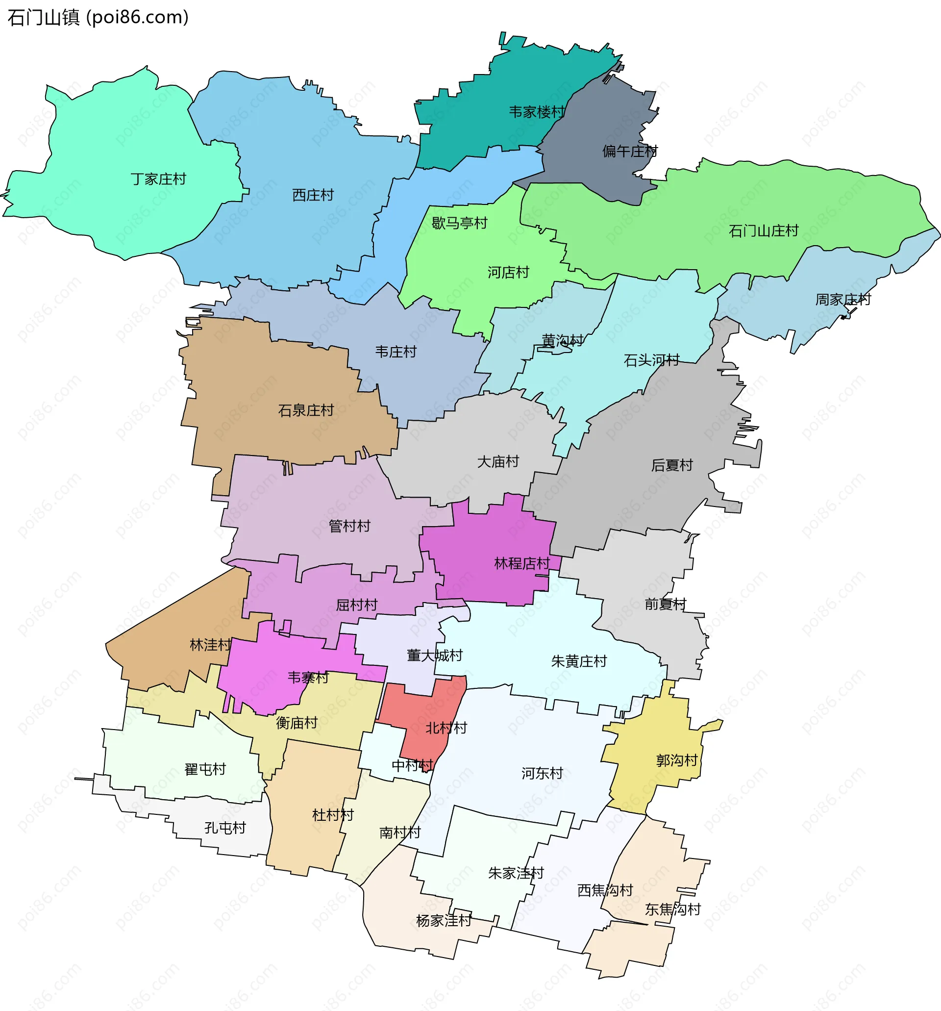 石门山镇边界地图(五级行政区划)