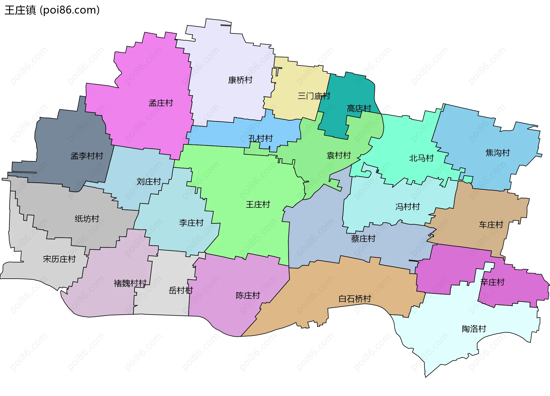 王庄镇边界地图(五级行政区划)