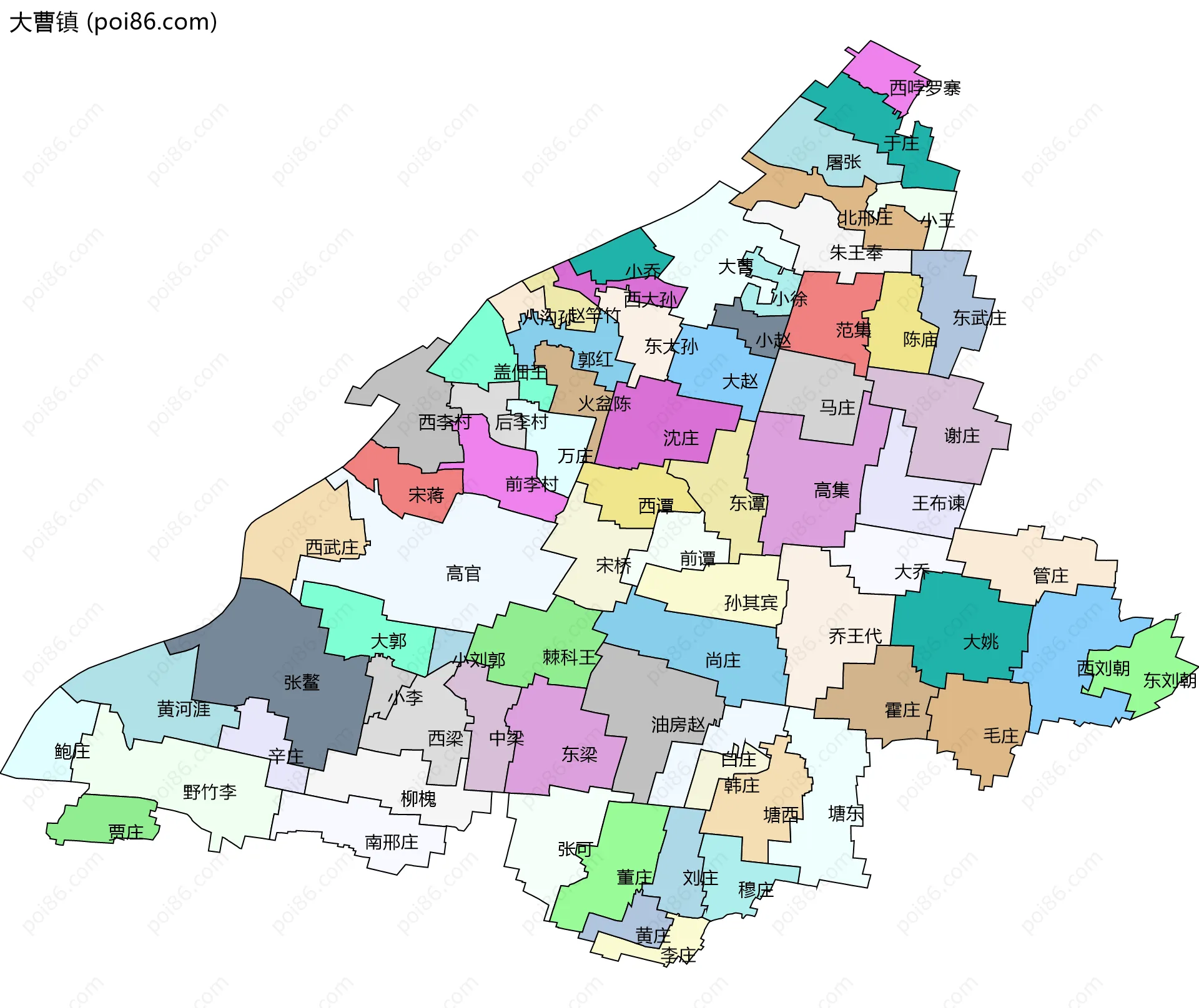 大曹镇边界地图(五级行政区划)