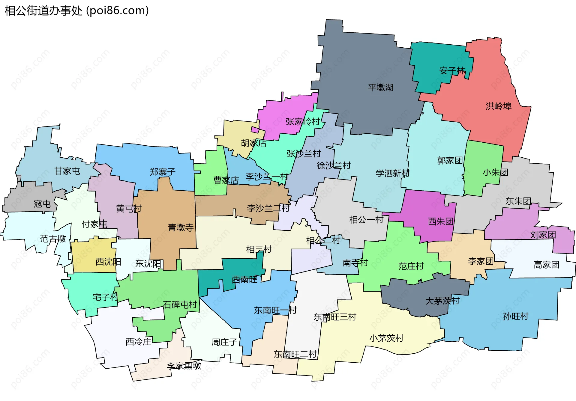 相公街道办事处边界地图(五级行政区划)