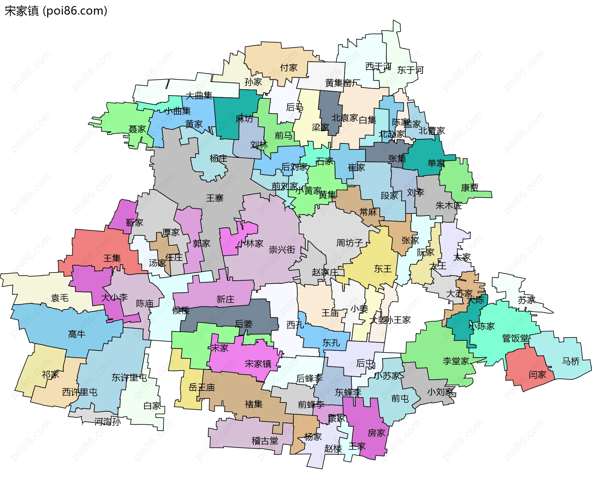 宋家镇边界地图(五级行政区划)