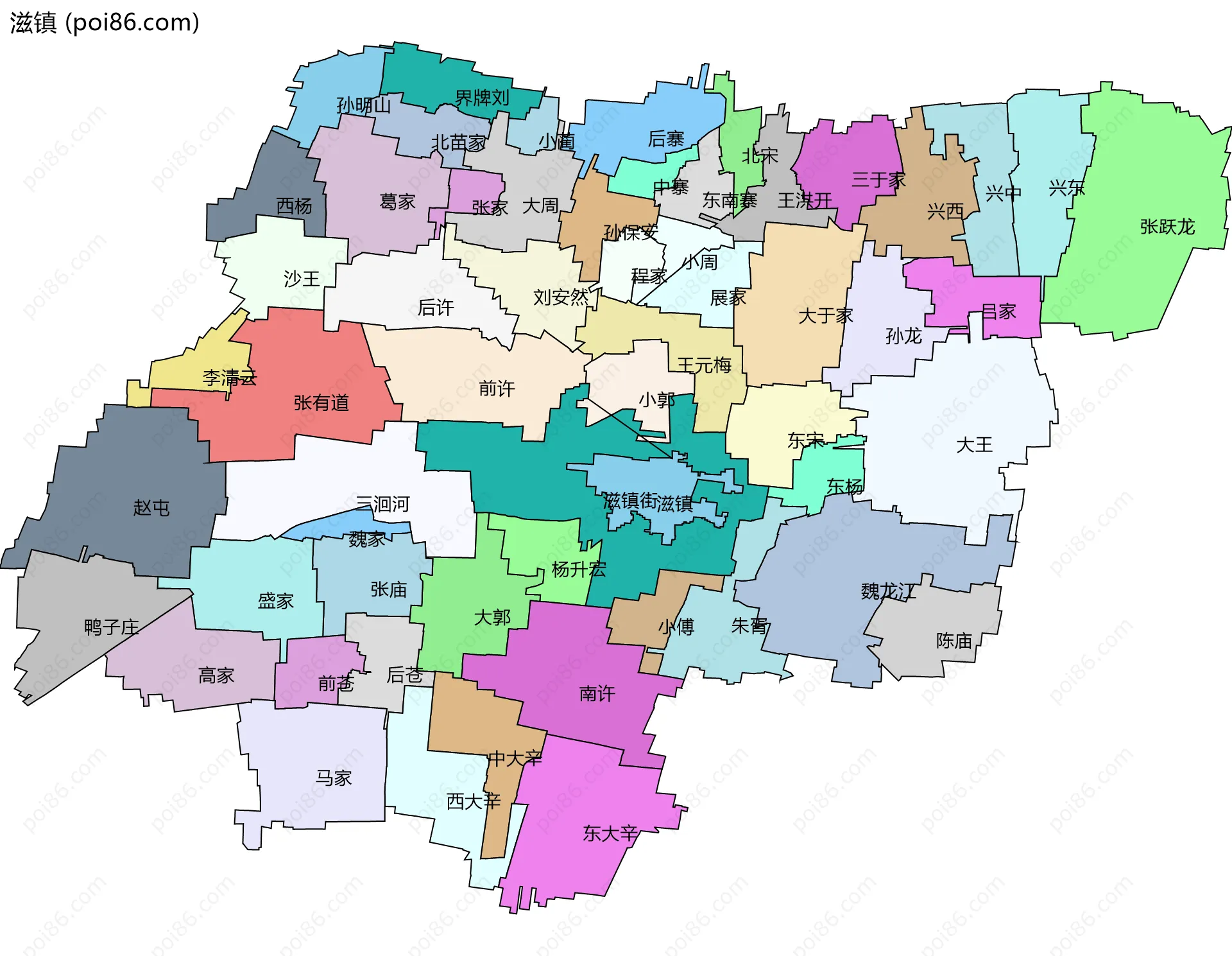 滋镇边界地图(五级行政区划)