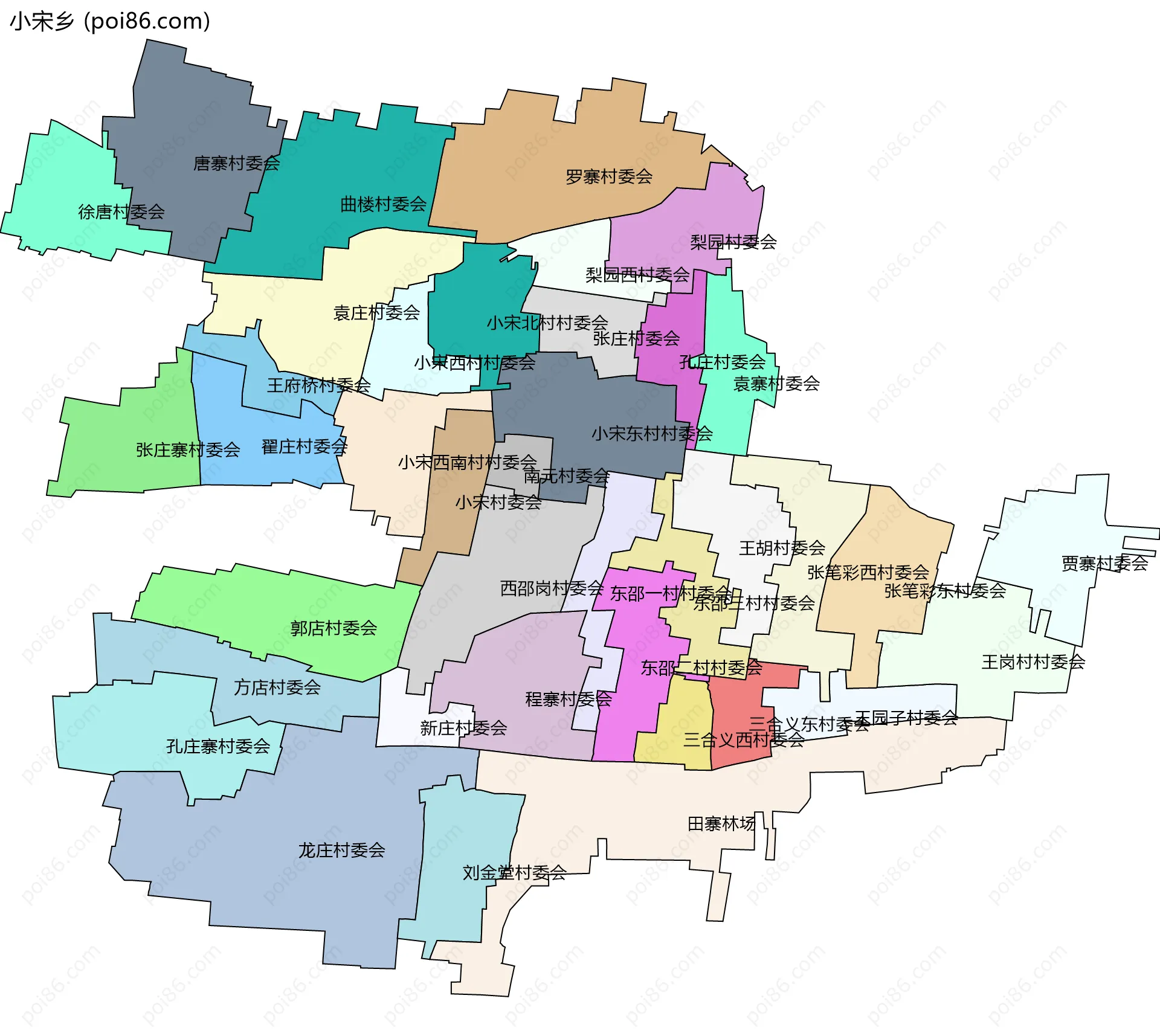 小宋乡边界地图(五级行政区划)