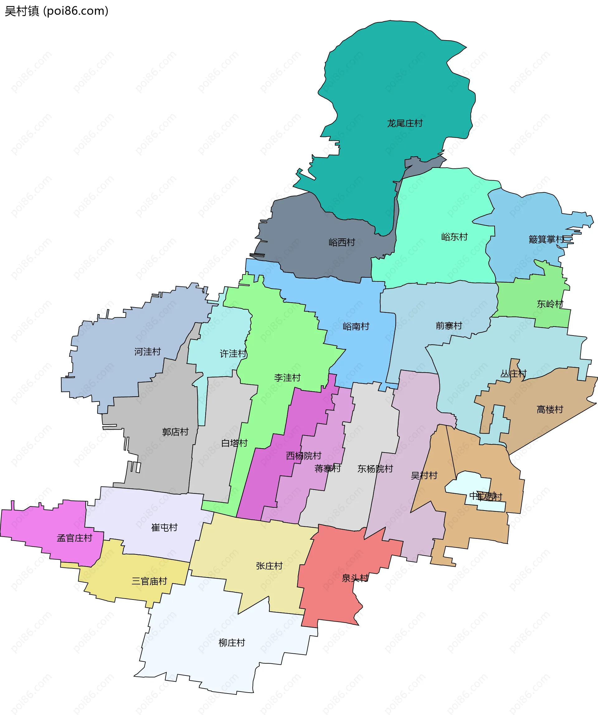 吴村镇边界地图(五级行政区划)