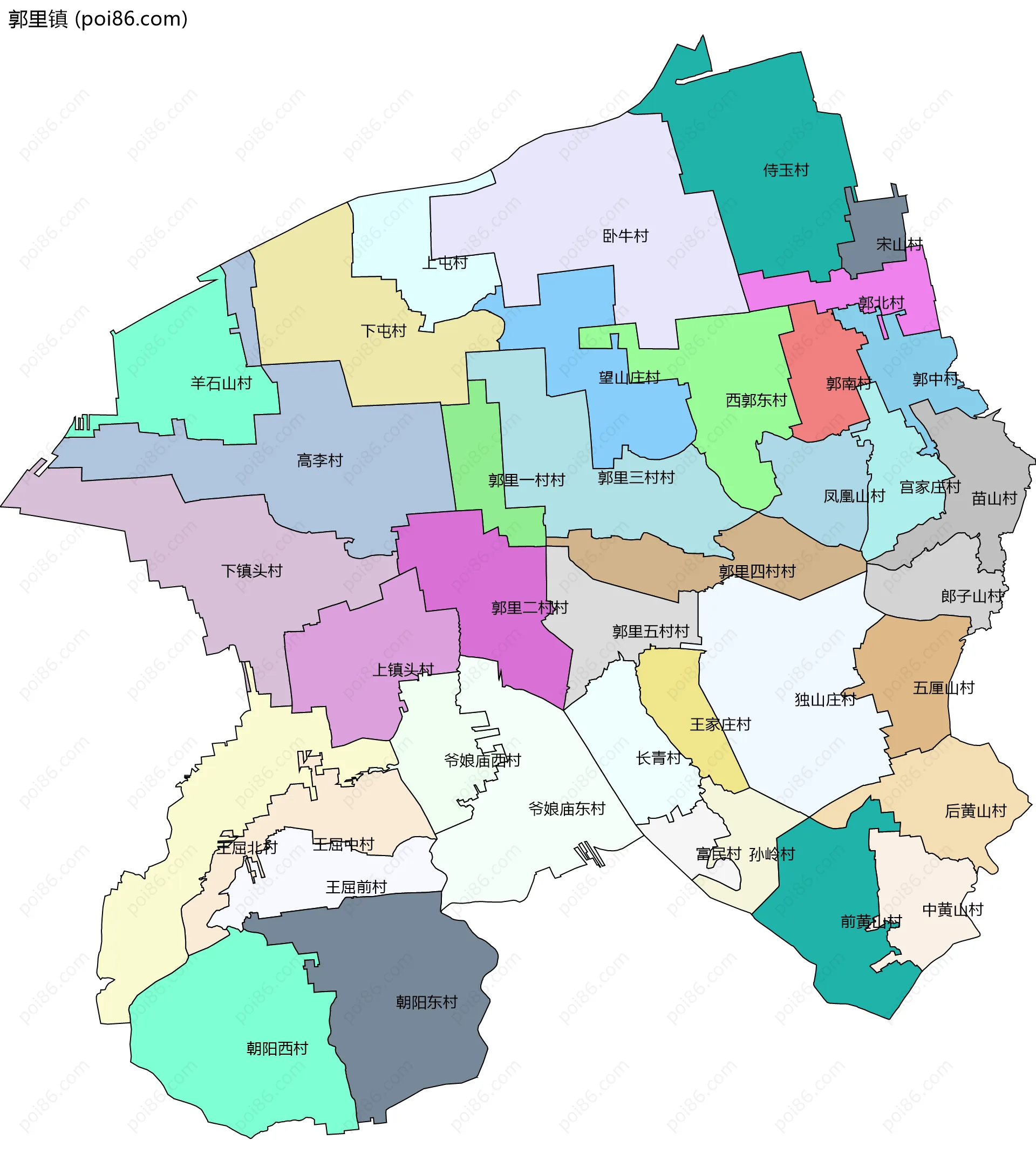 郭里镇边界地图(五级行政区划)