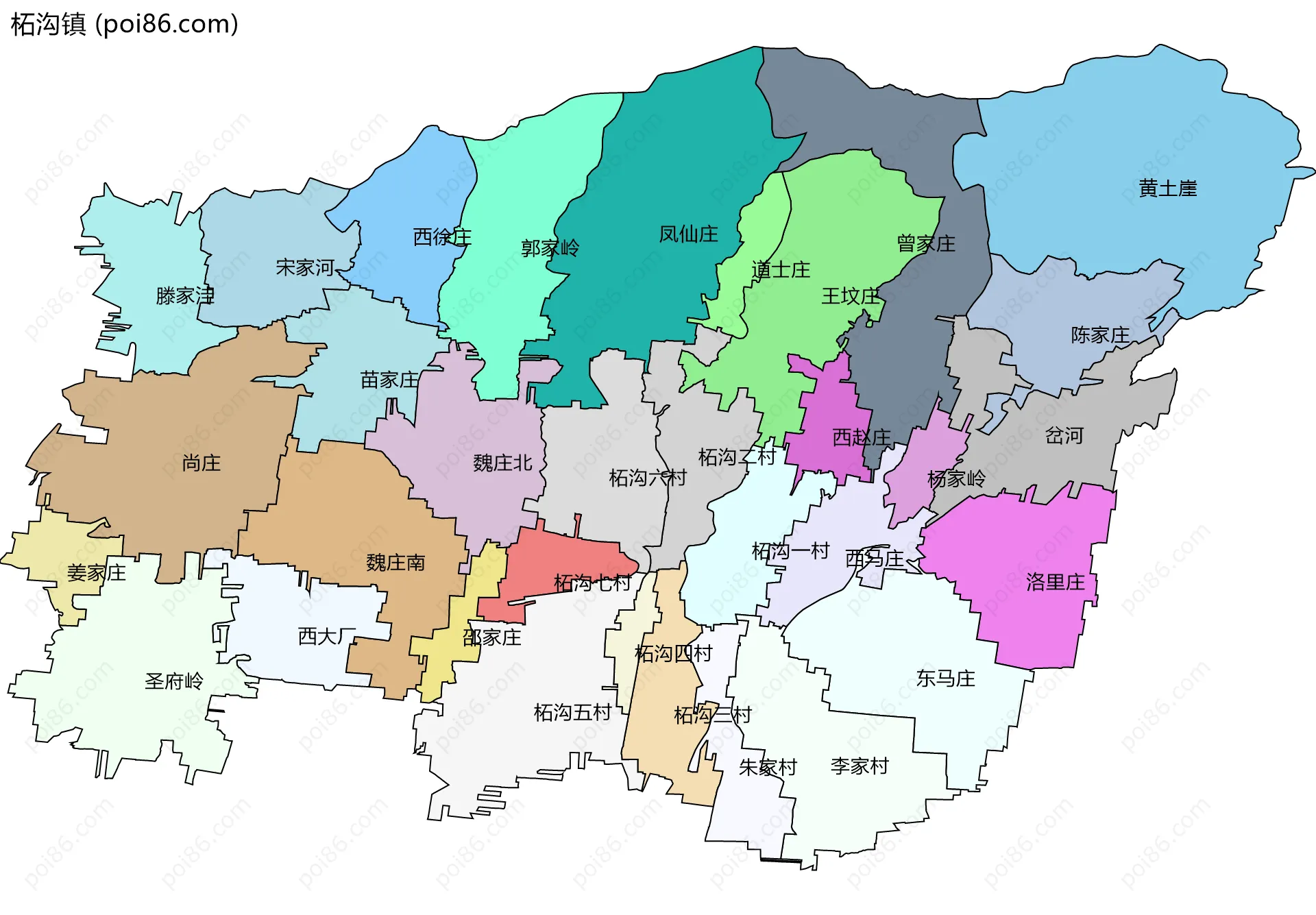 柘沟镇边界地图(五级行政区划)