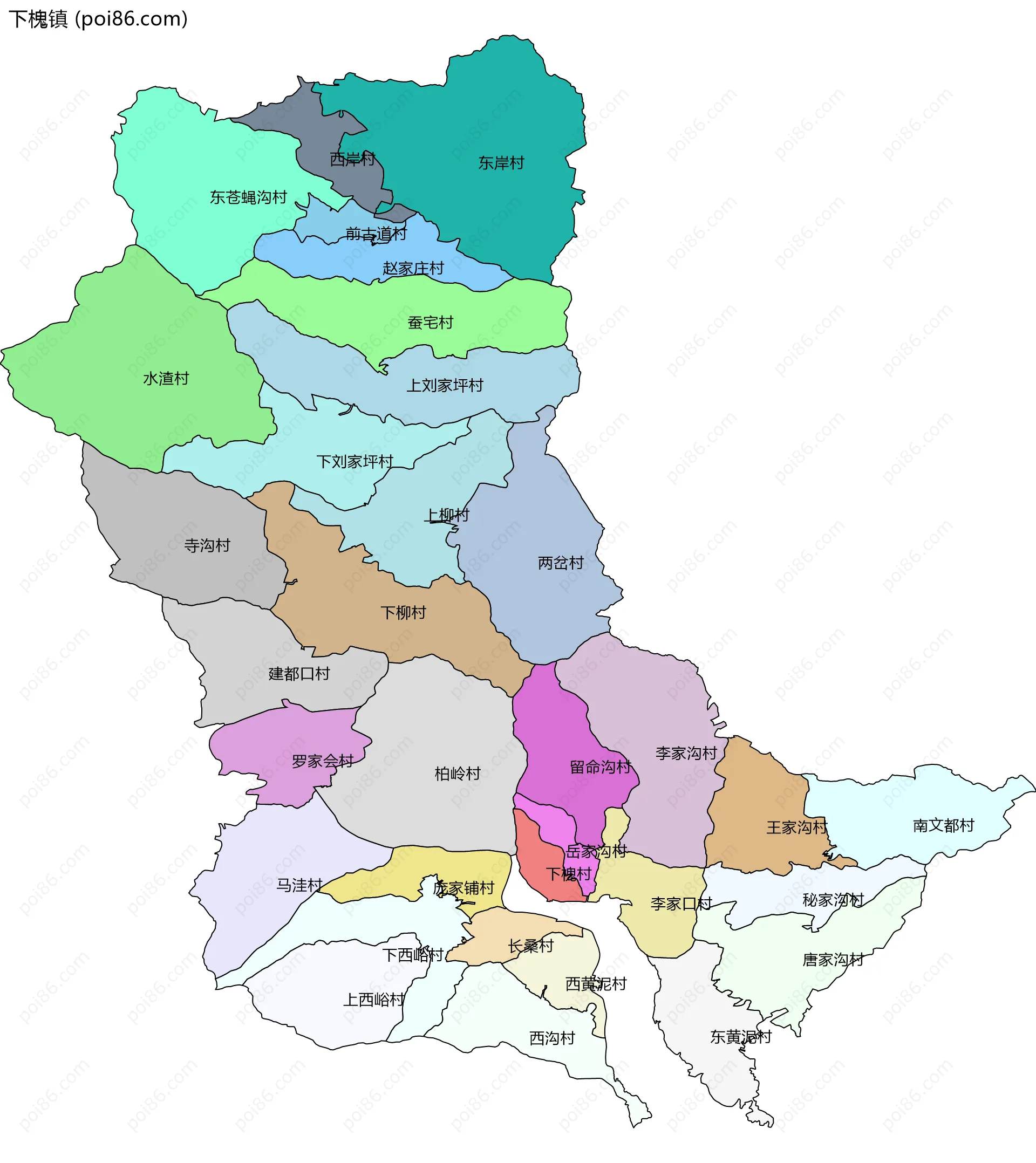 下槐镇边界地图(五级行政区划)