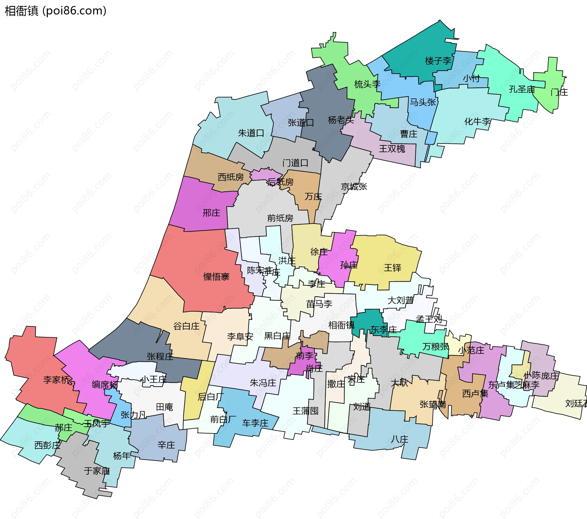 相衙镇边界地图(五级行政区划)