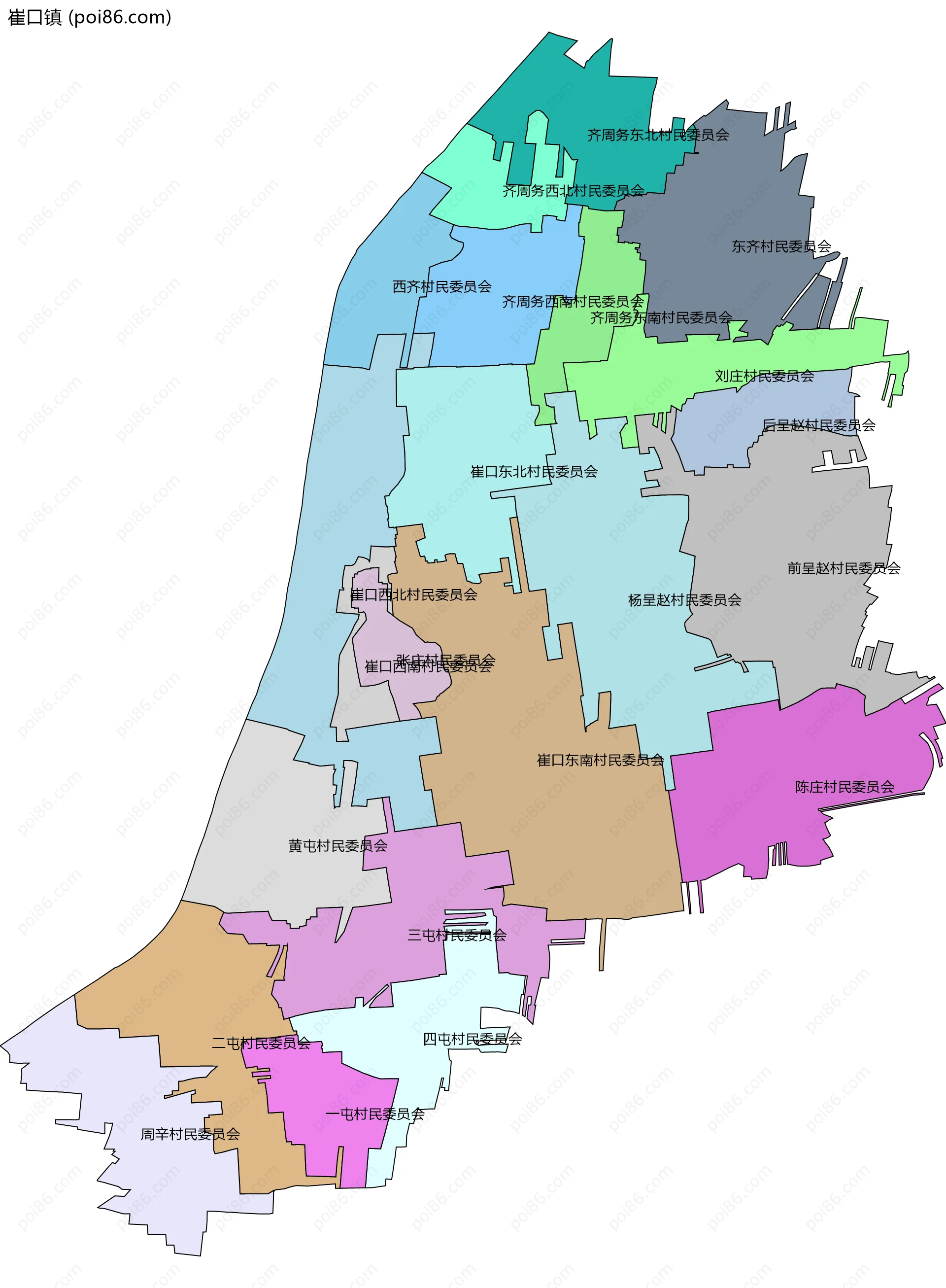 崔口镇边界地图(五级行政区划)