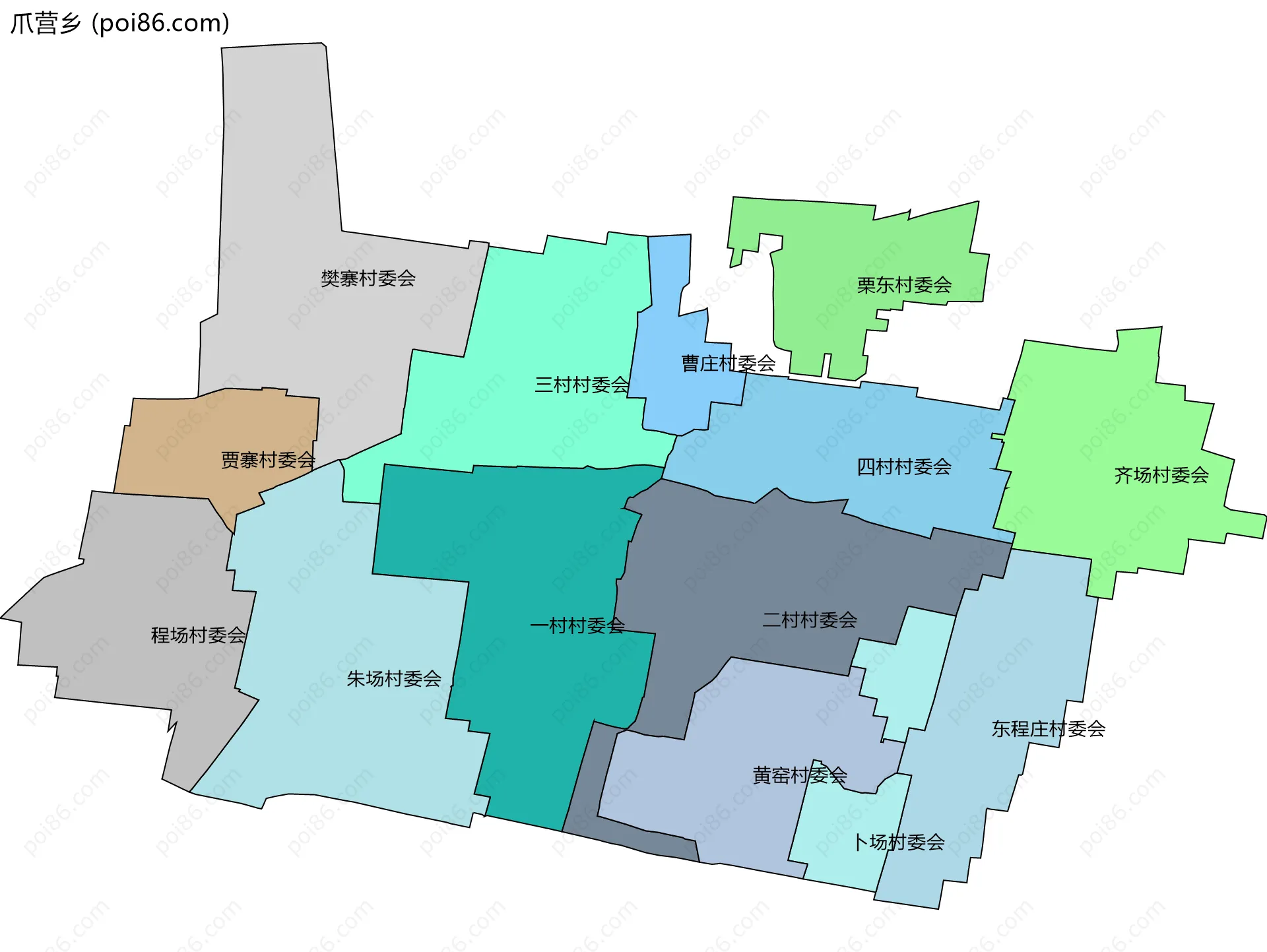 爪营乡边界地图(五级行政区划)