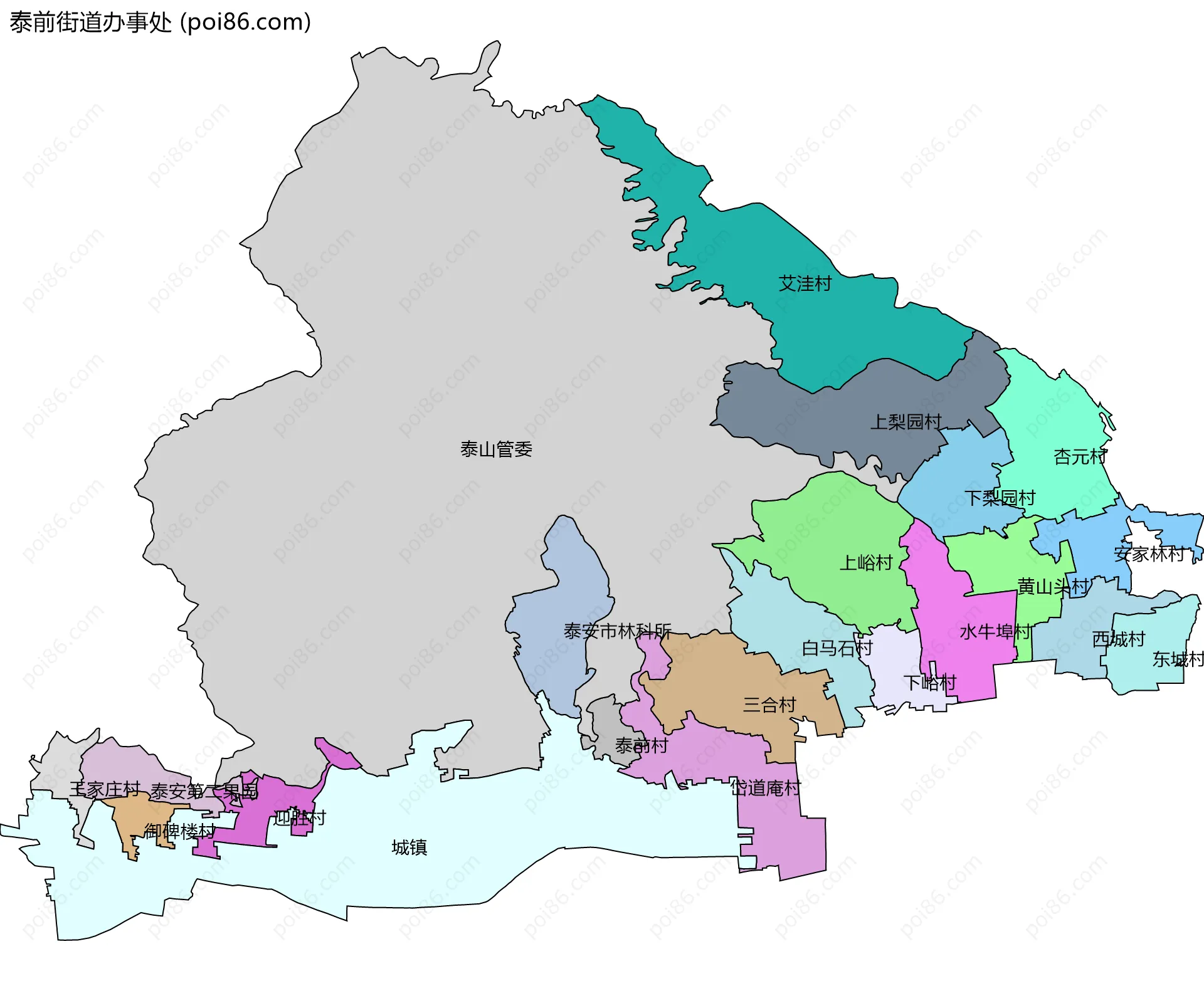 泰前街道办事处边界地图(五级行政区划)