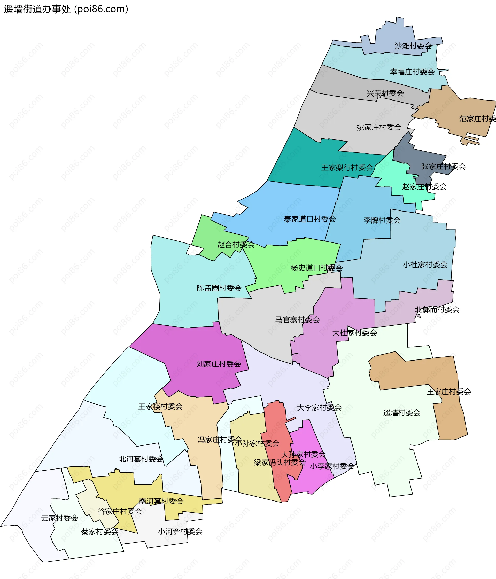 遥墙街道办事处边界地图(五级行政区划)