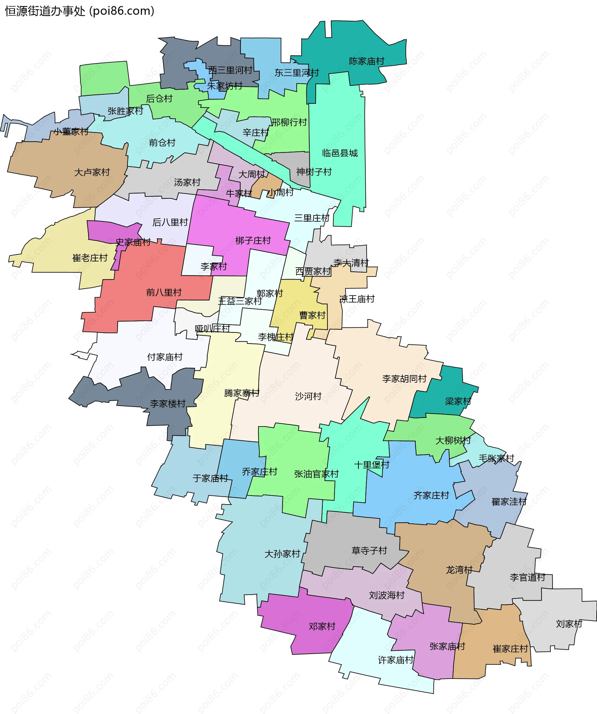 恒源街道办事处边界地图(五级行政区划)