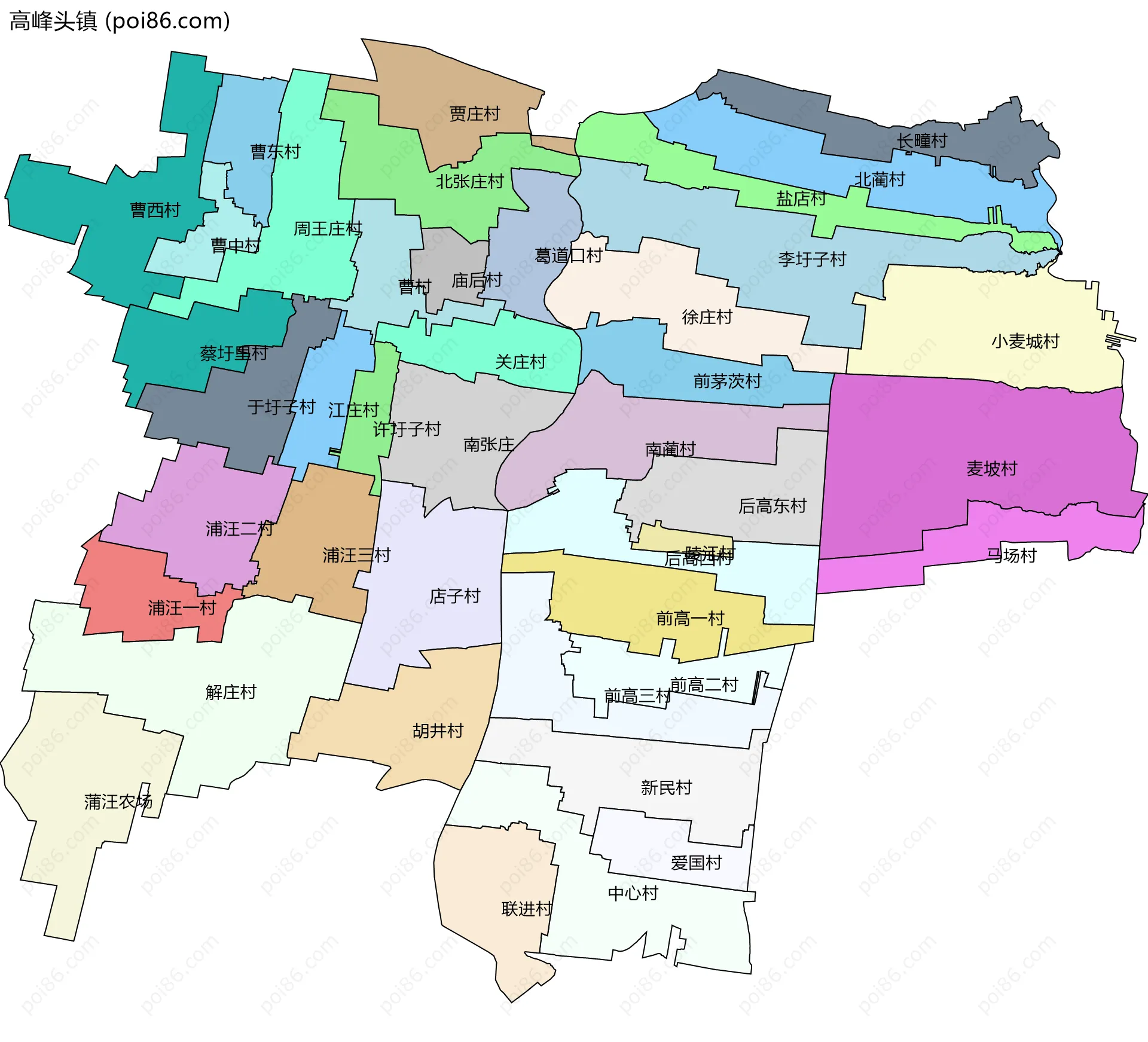 高峰头镇边界地图(五级行政区划)