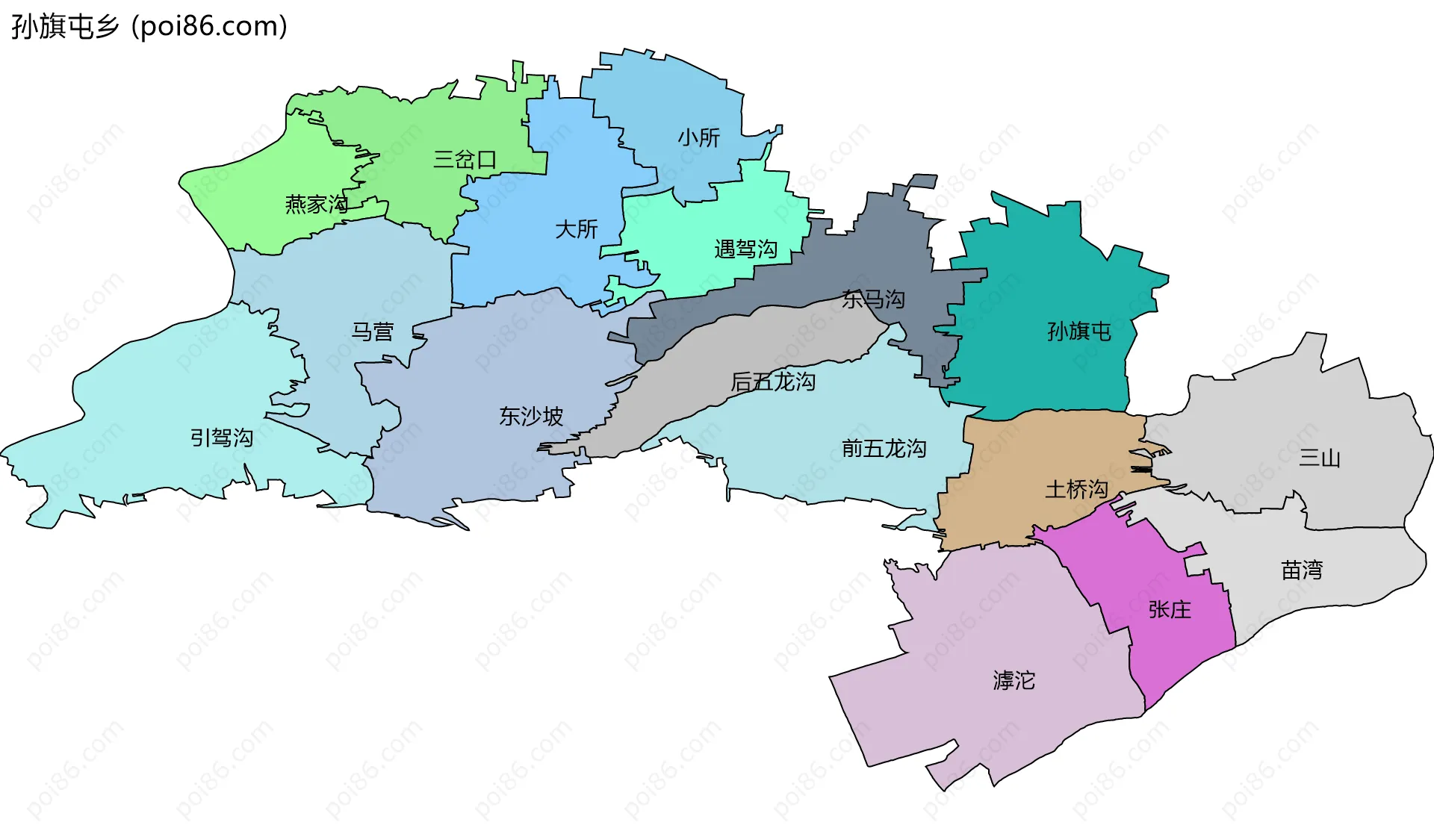 孙旗屯乡边界地图(五级行政区划)