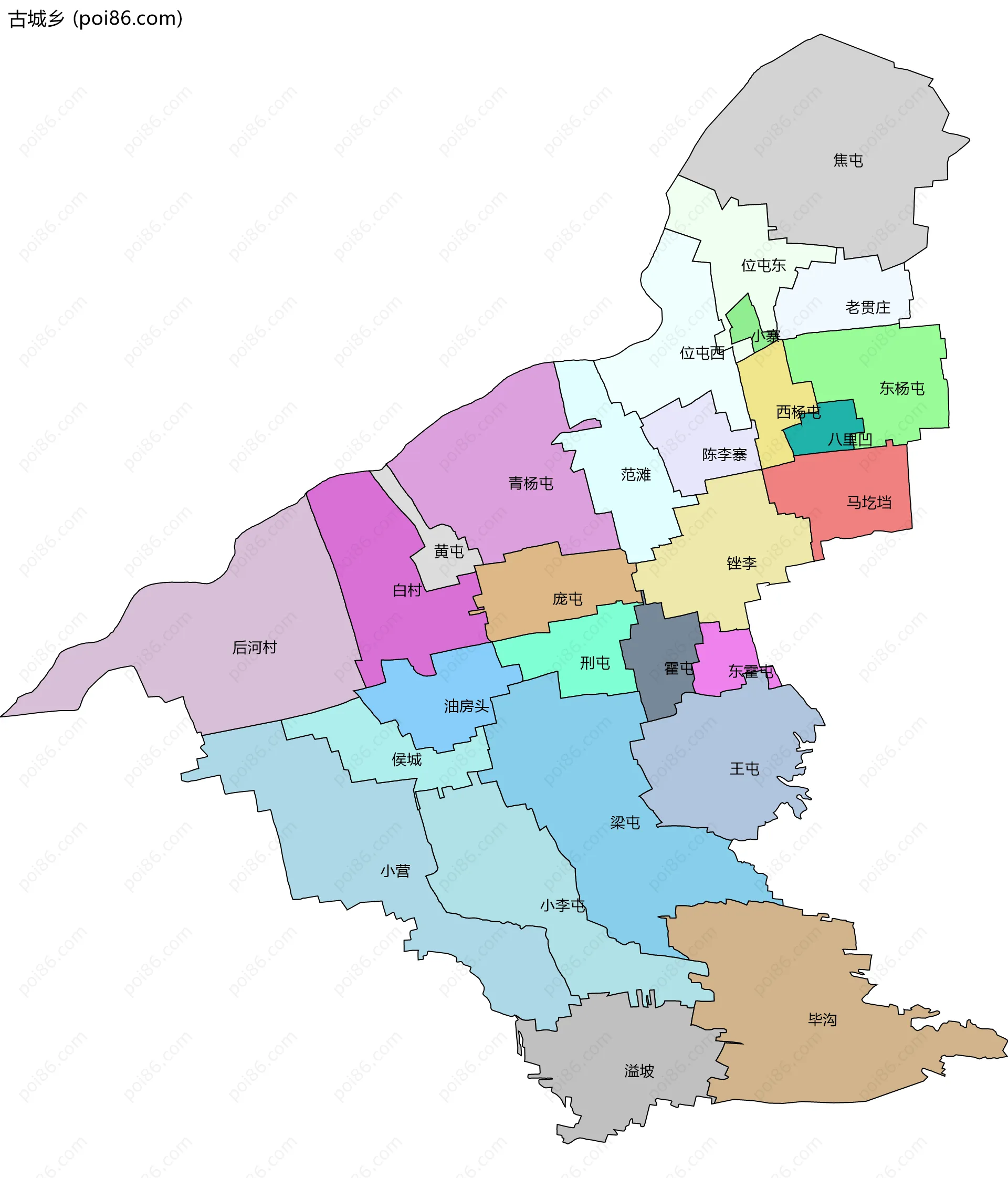 古城乡边界地图(五级行政区划)