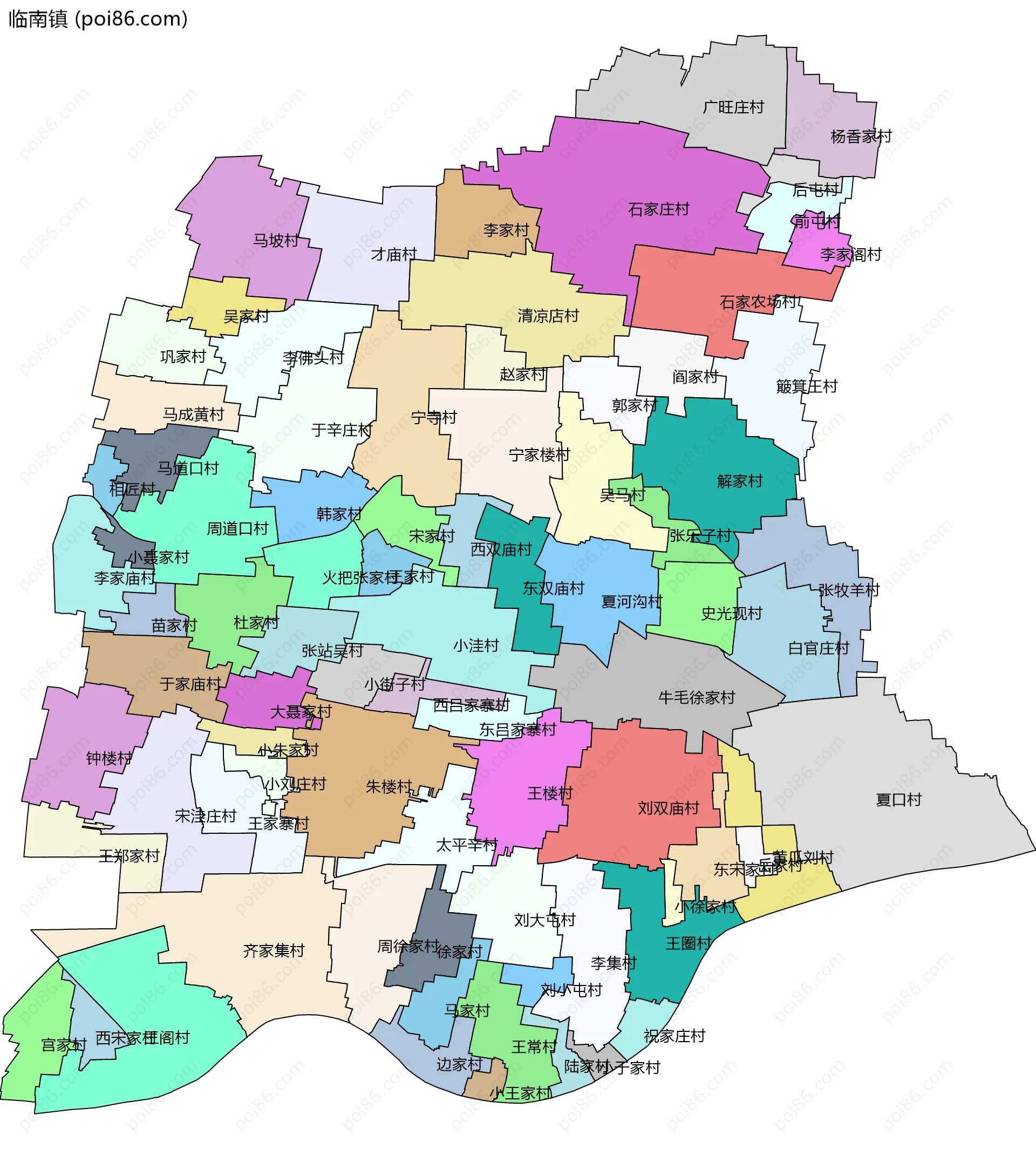 临南镇边界地图(五级行政区划)