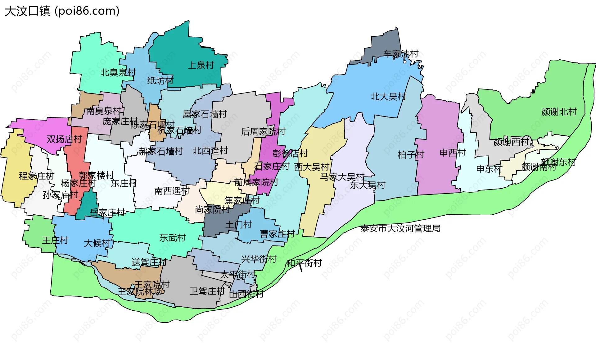 大汶口镇边界地图(五级行政区划)