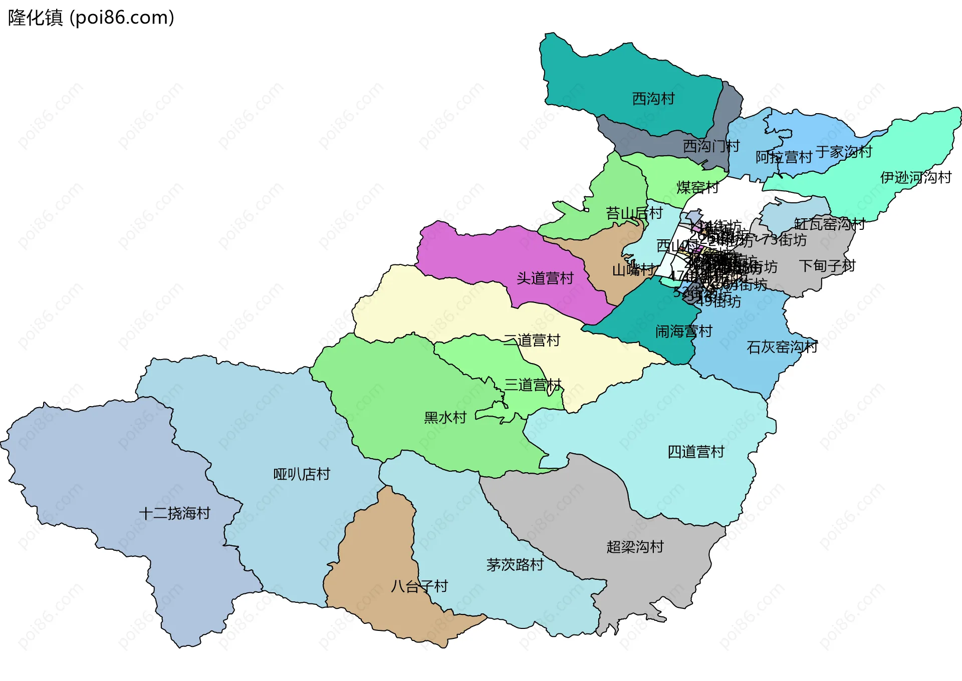 隆化镇边界地图(五级行政区划)