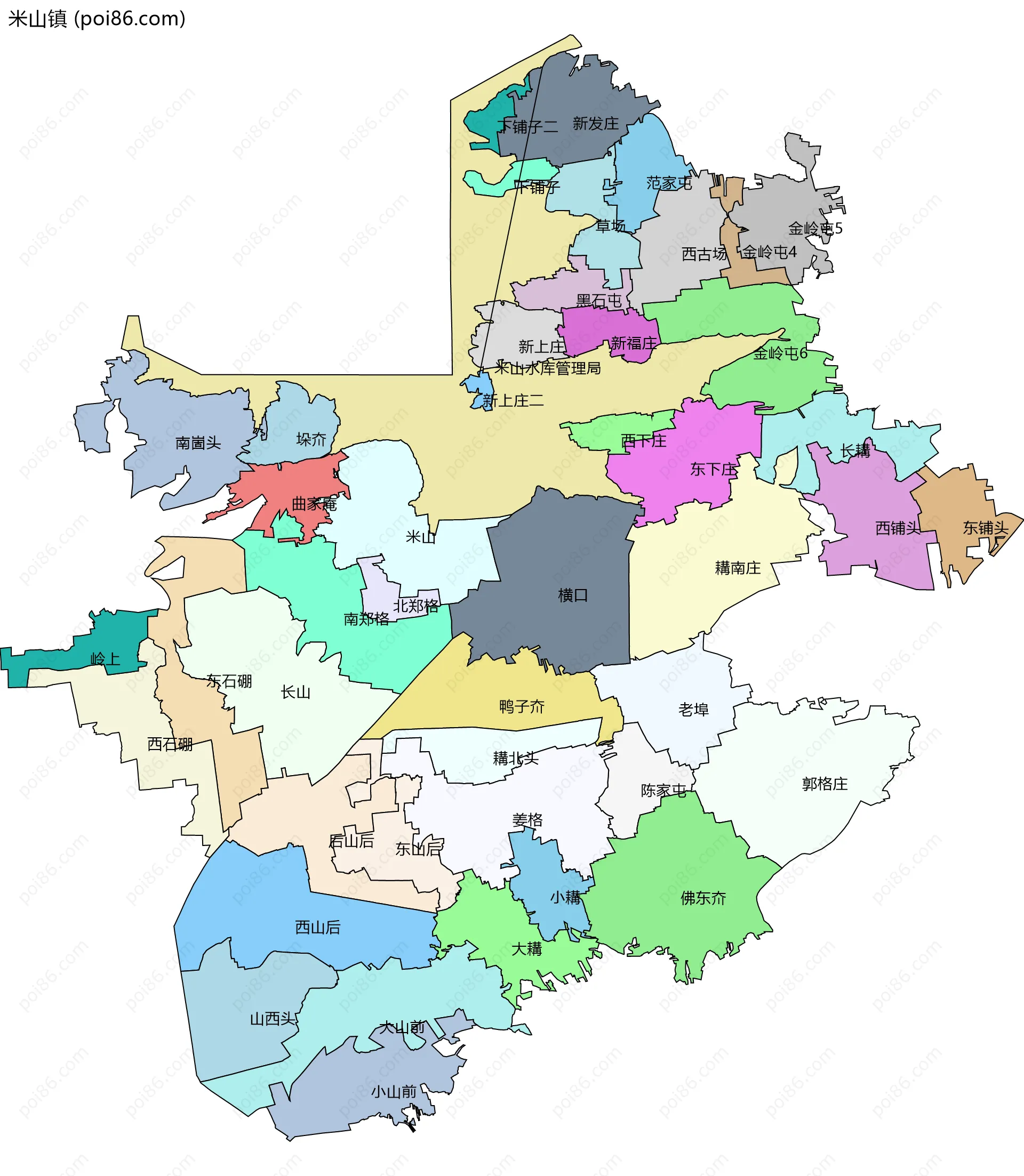 米山镇边界地图(五级行政区划)