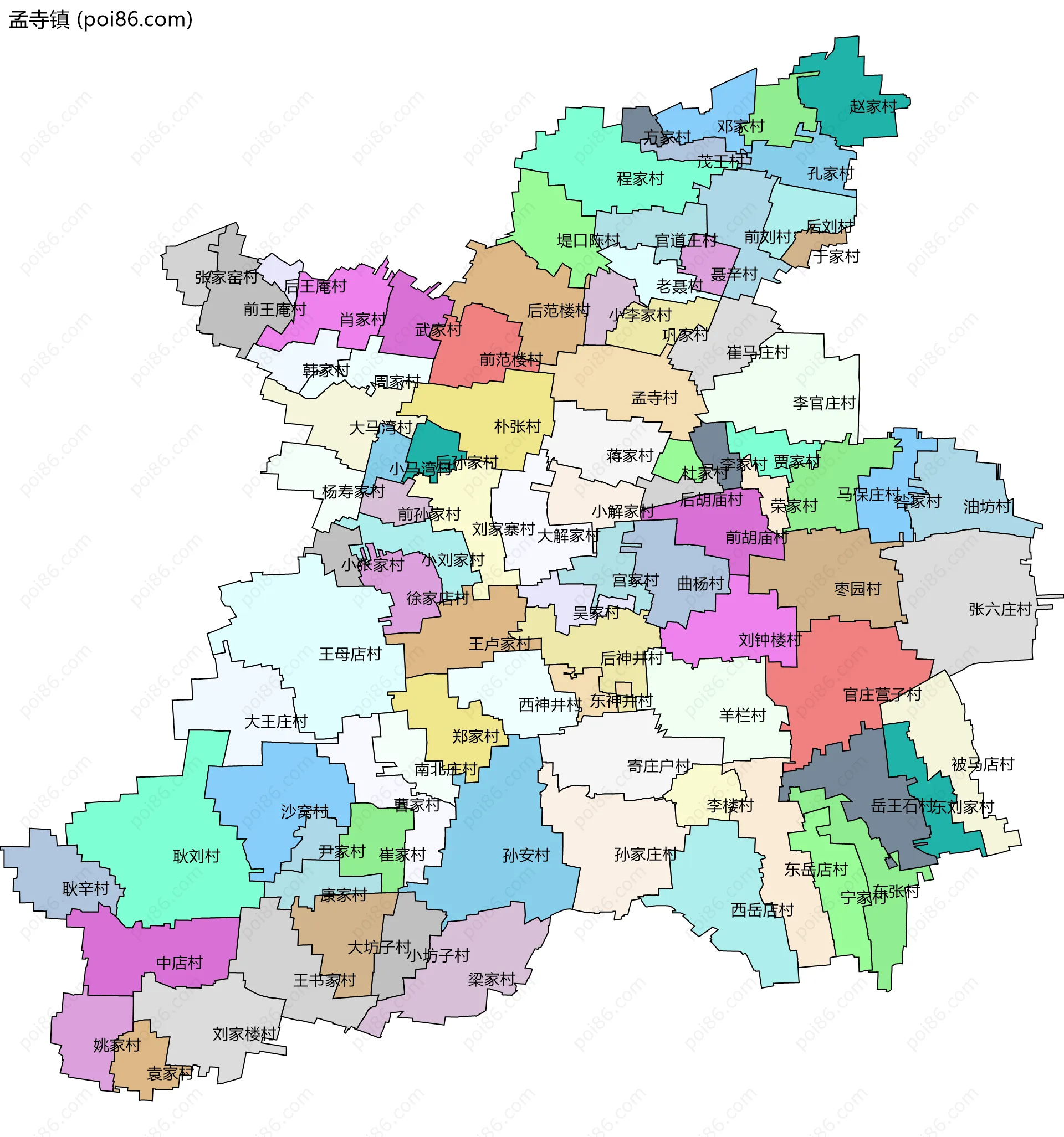 孟寺镇边界地图(五级行政区划)