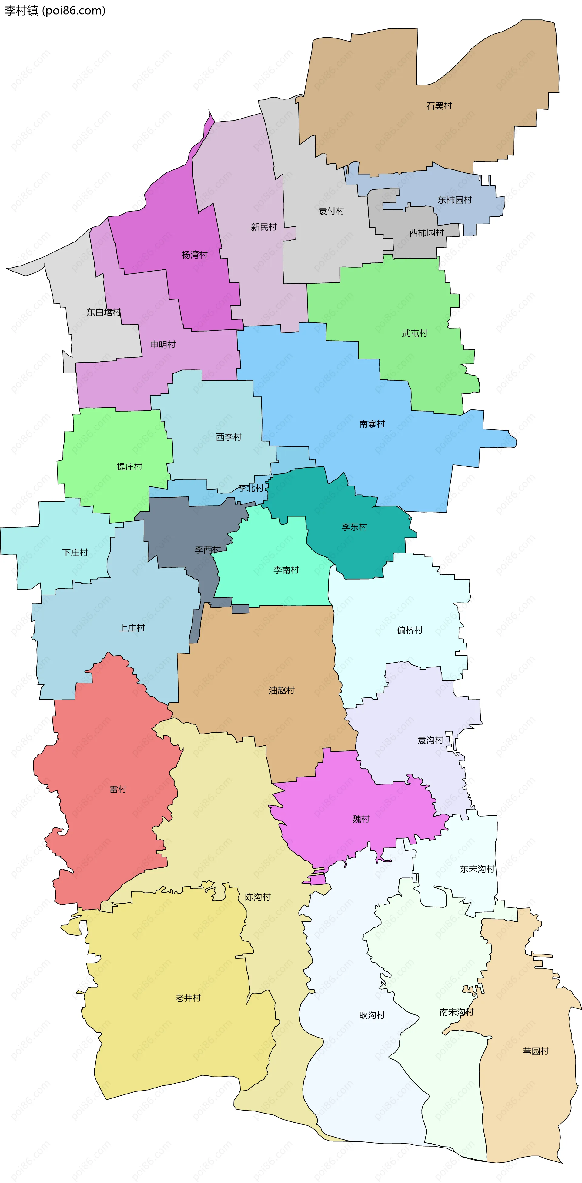 李村镇边界地图(五级行政区划)