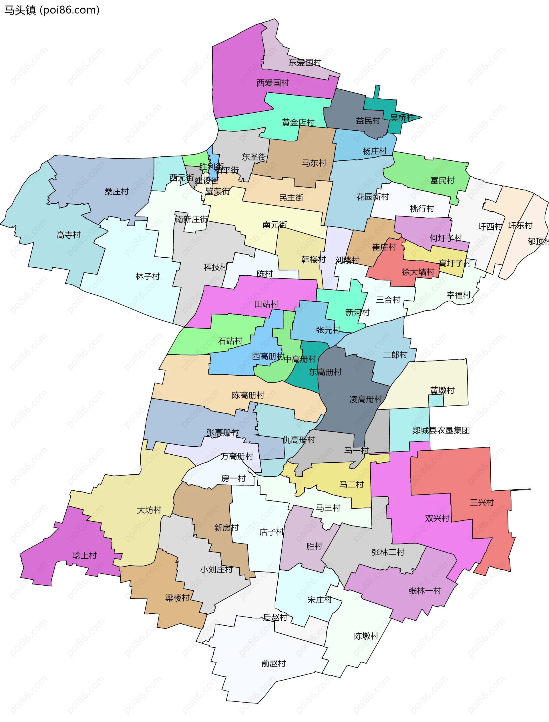 马头镇边界地图(五级行政区划)