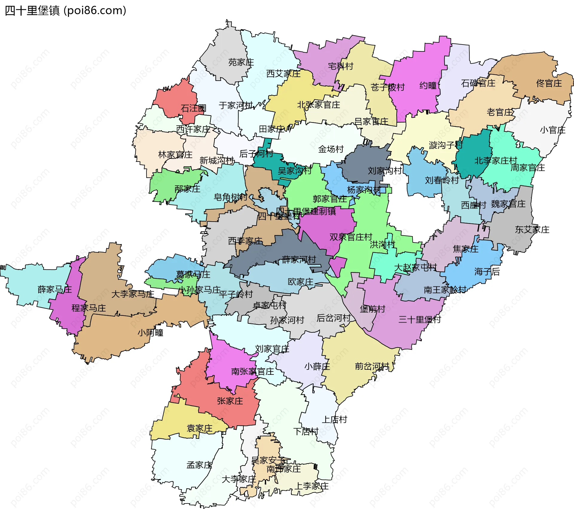 四十里堡镇边界地图(五级行政区划)