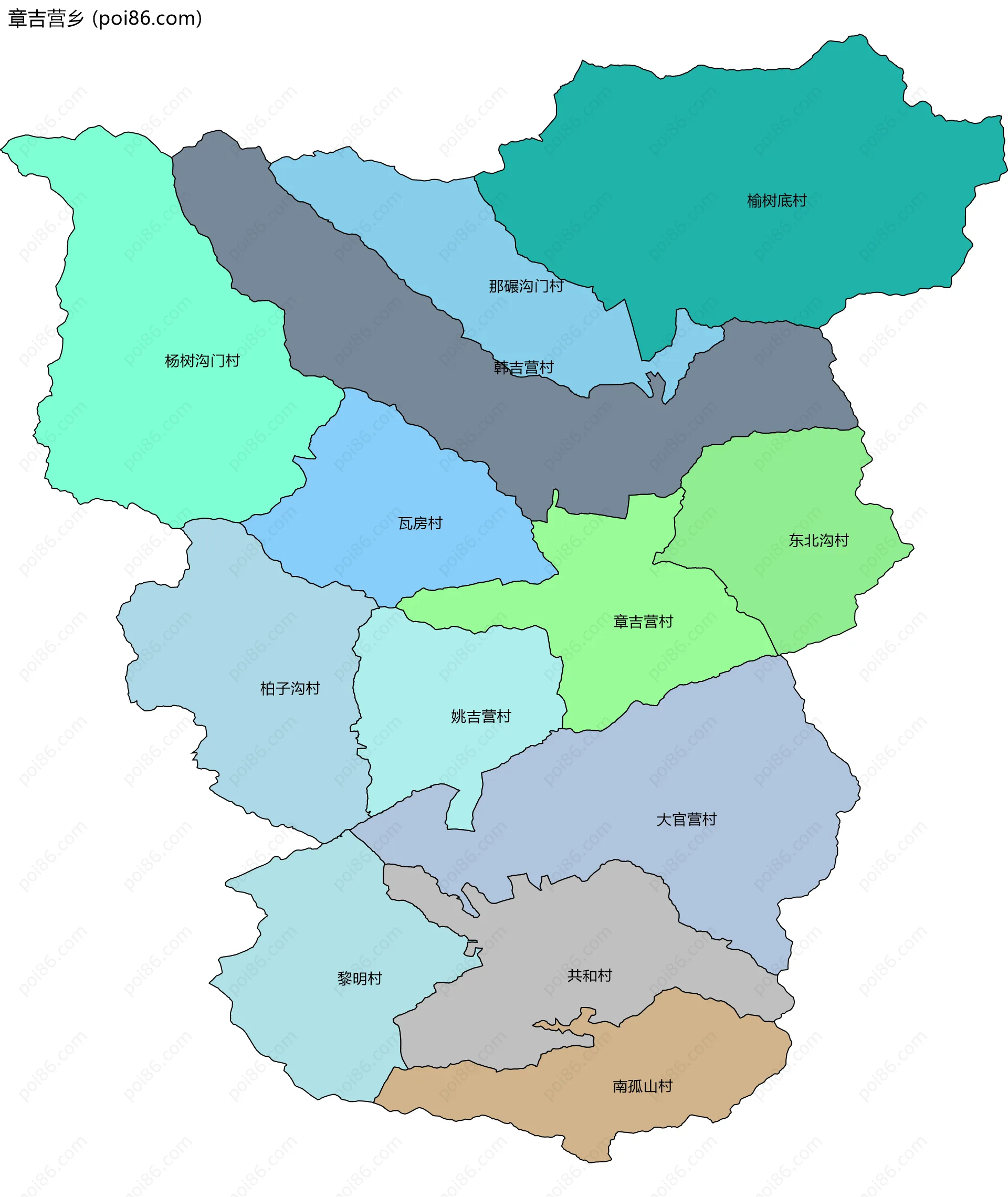 章吉营乡边界地图(五级行政区划)