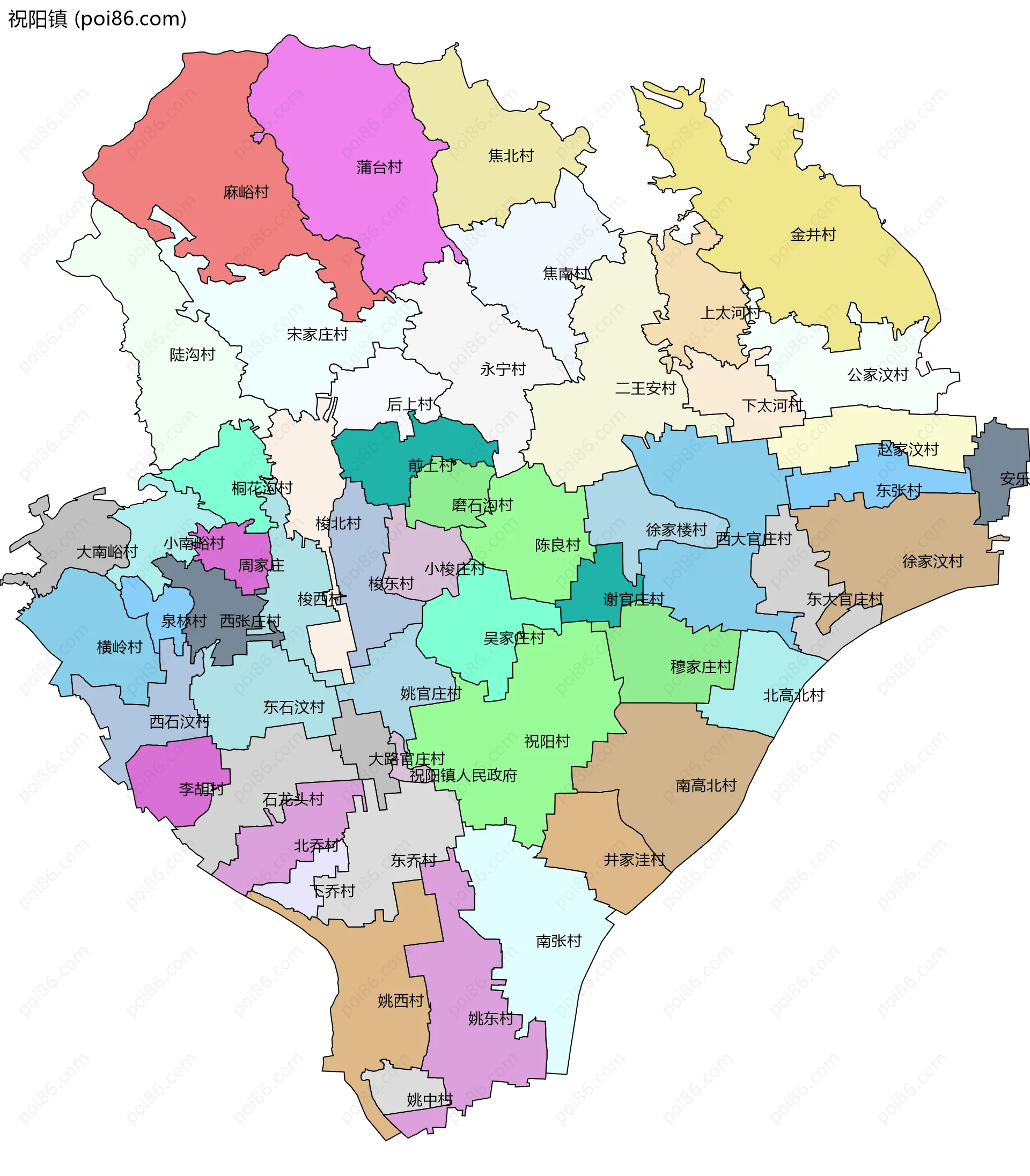 祝阳镇边界地图(五级行政区划)