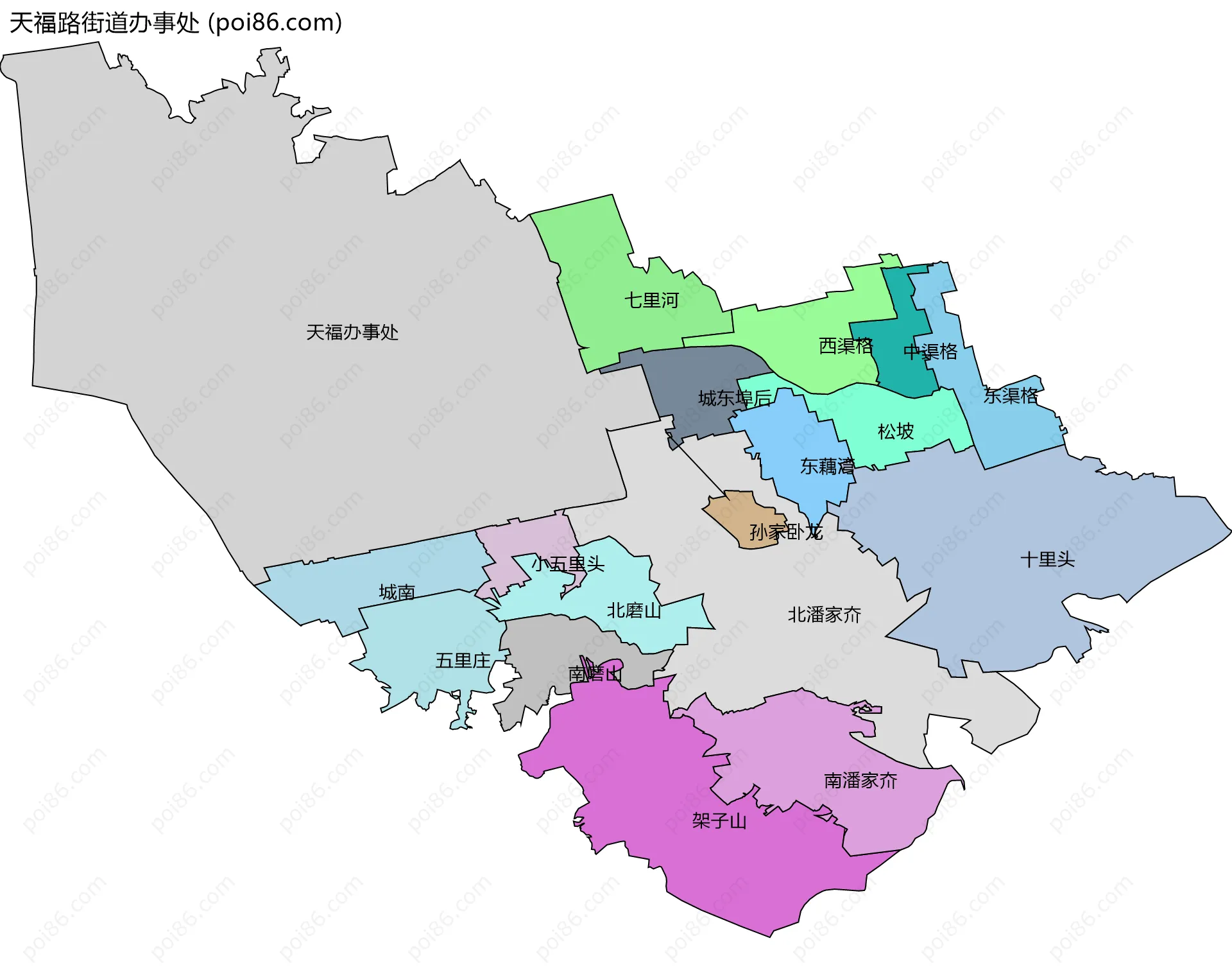 天福路街道办事处边界地图(五级行政区划)