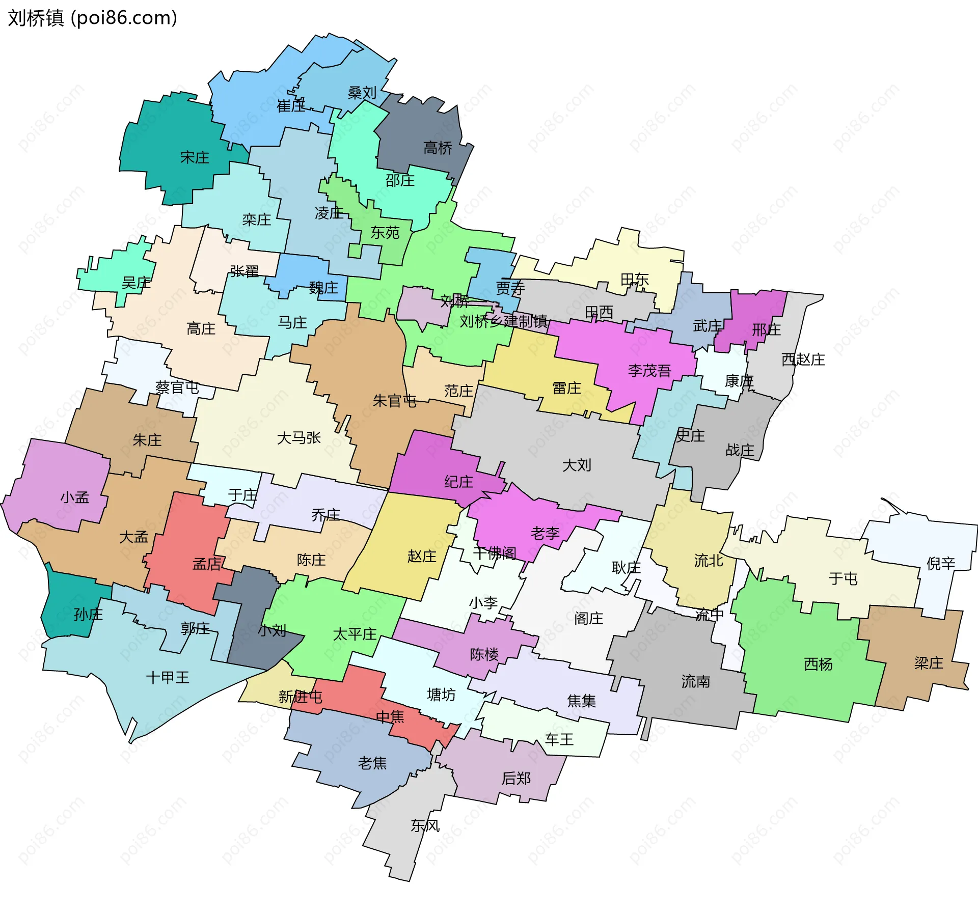 刘桥镇边界地图(五级行政区划)