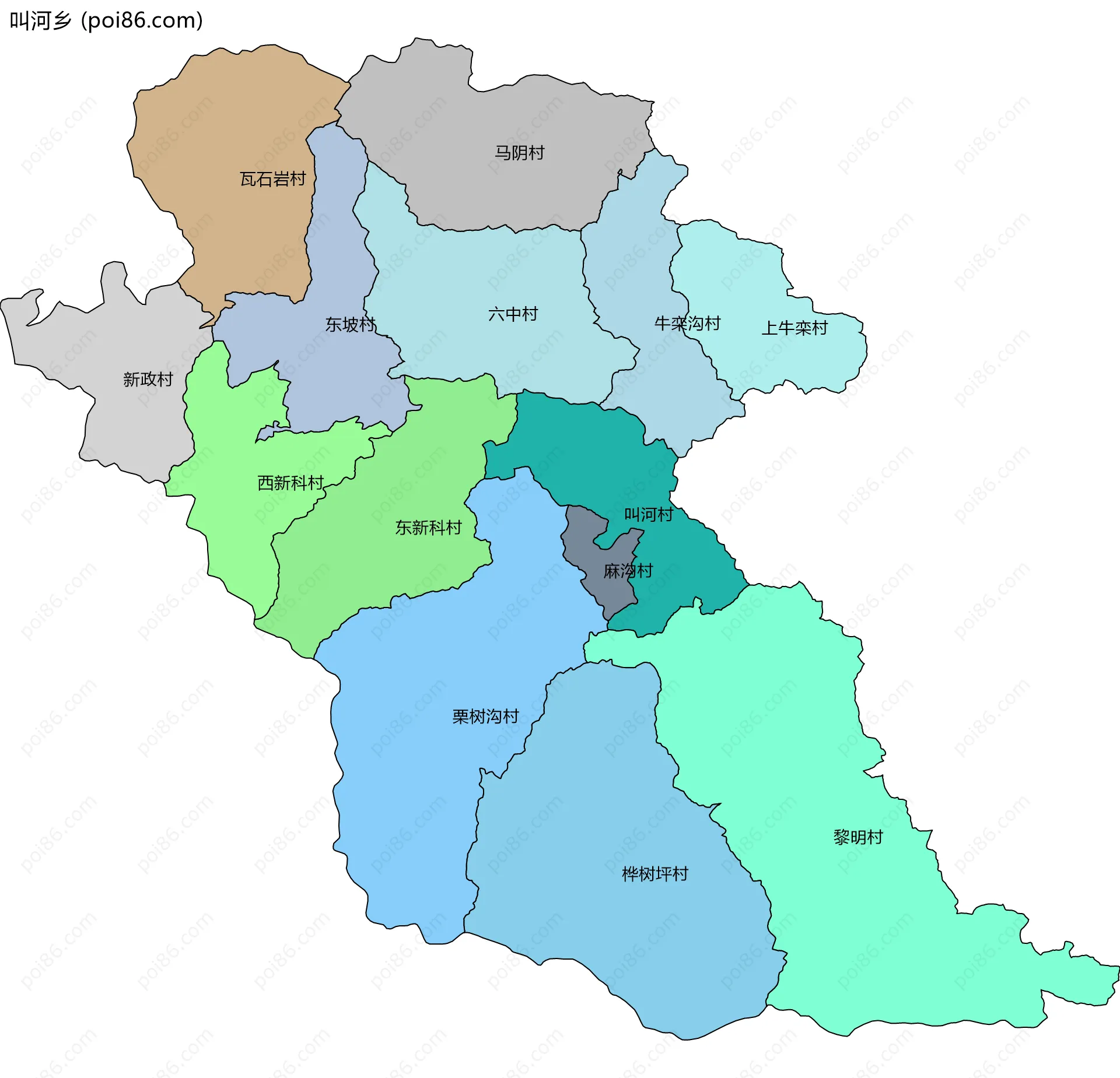 叫河乡边界地图(五级行政区划)