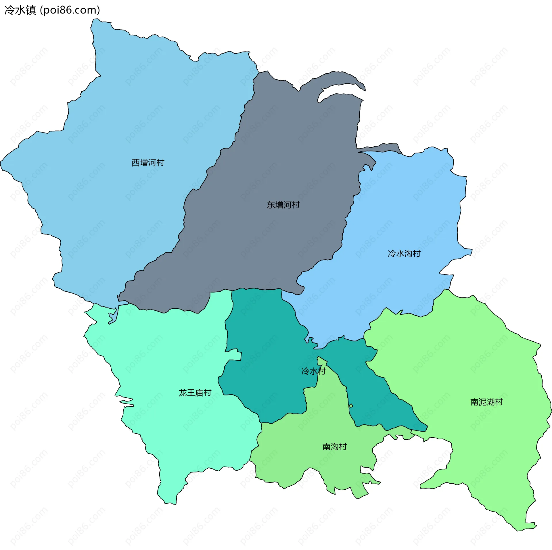 冷水镇边界地图(五级行政区划)