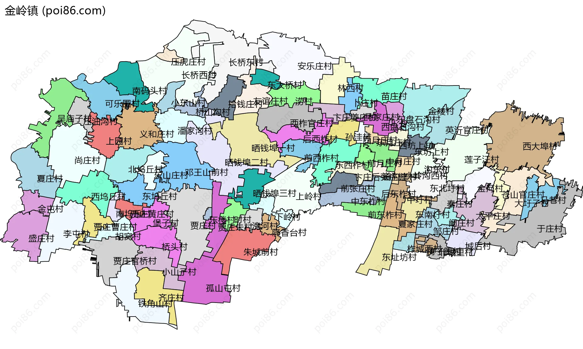 金岭镇边界地图(五级行政区划)