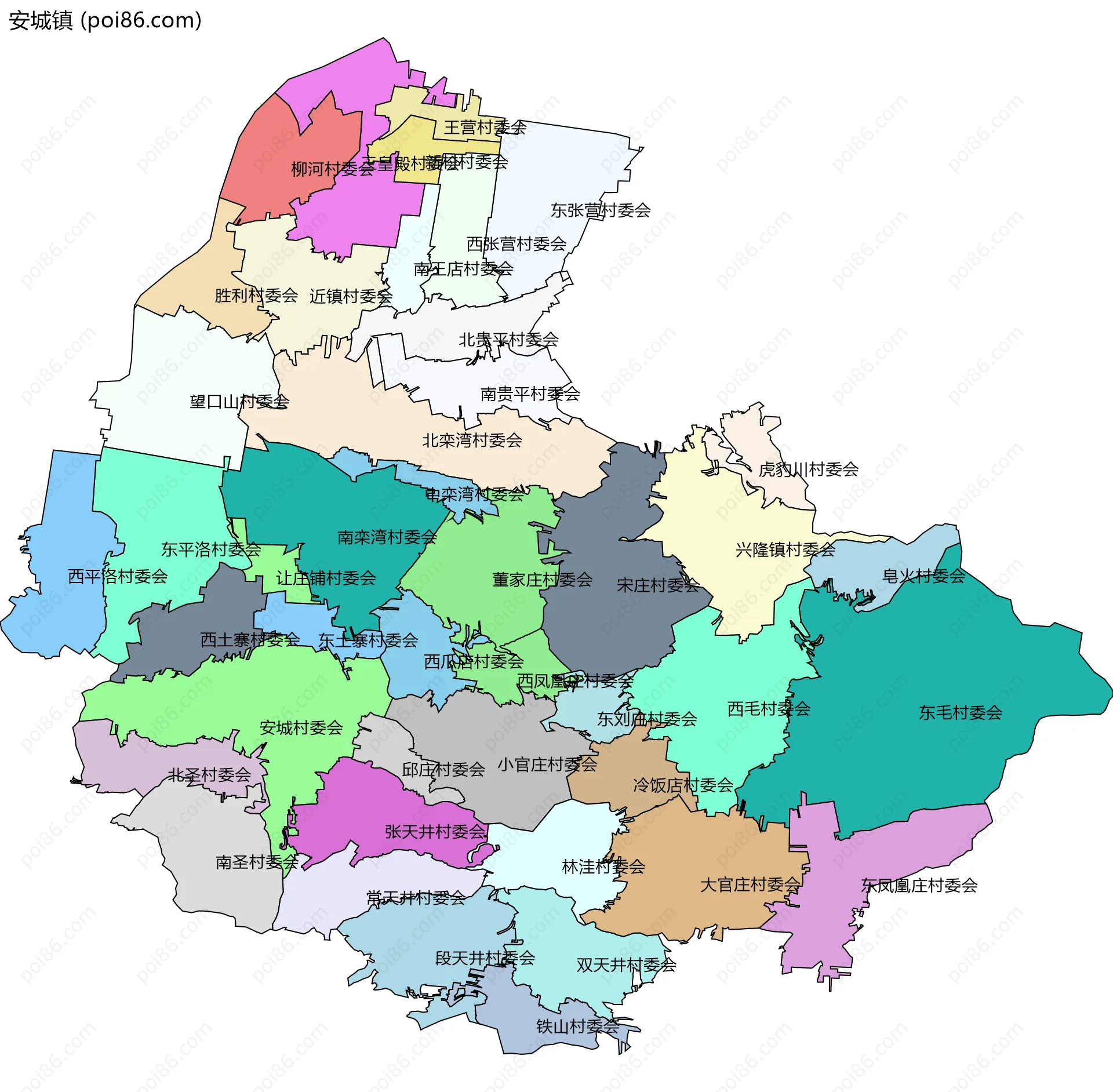 安城镇边界地图(五级行政区划)