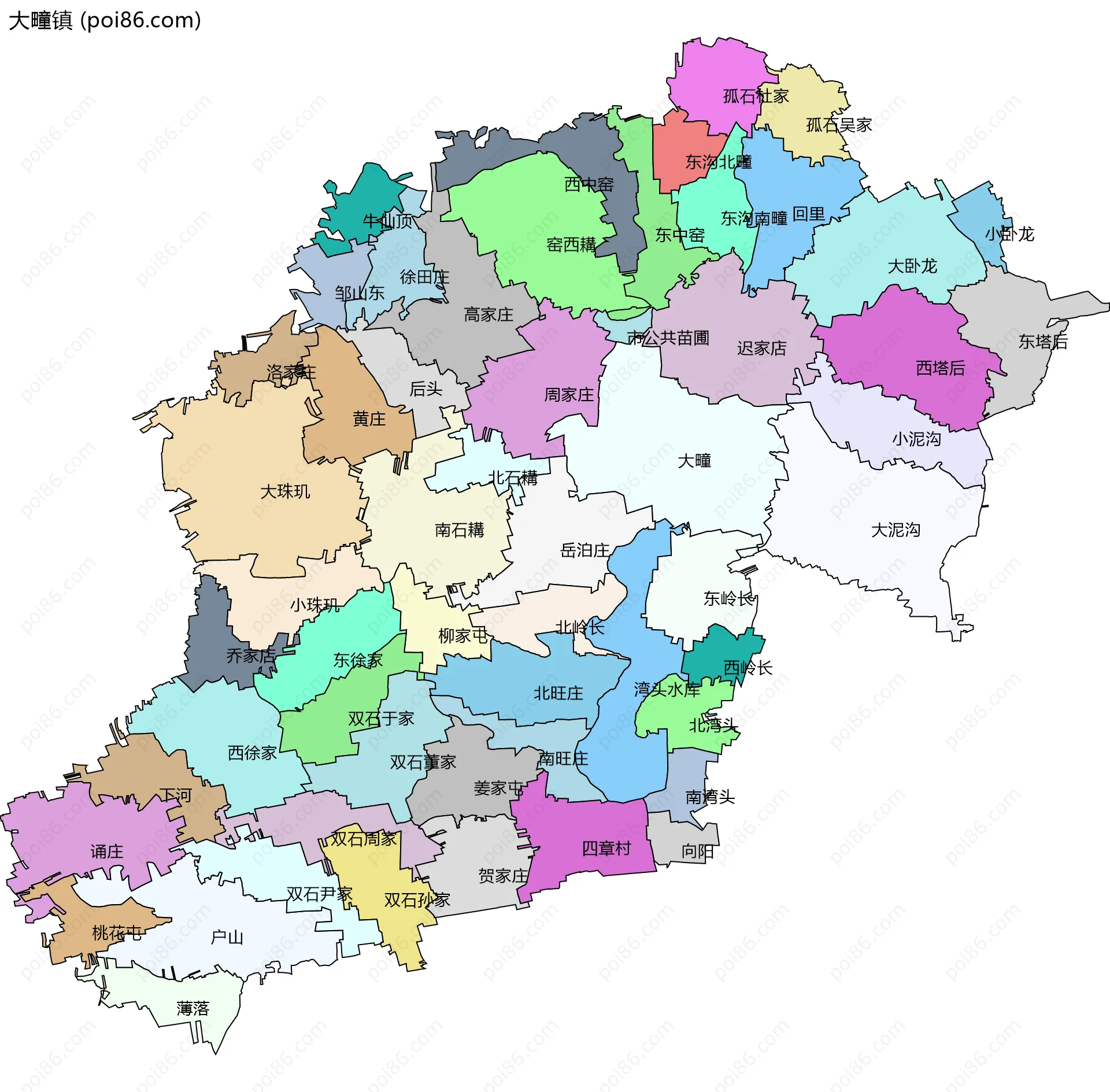 大疃镇边界地图(五级行政区划)