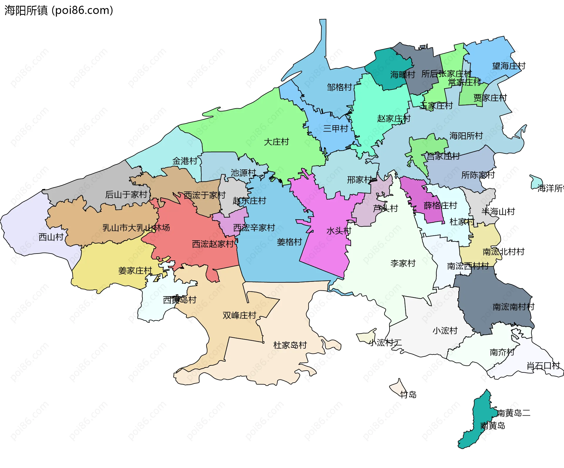 海阳所镇边界地图(五级行政区划)