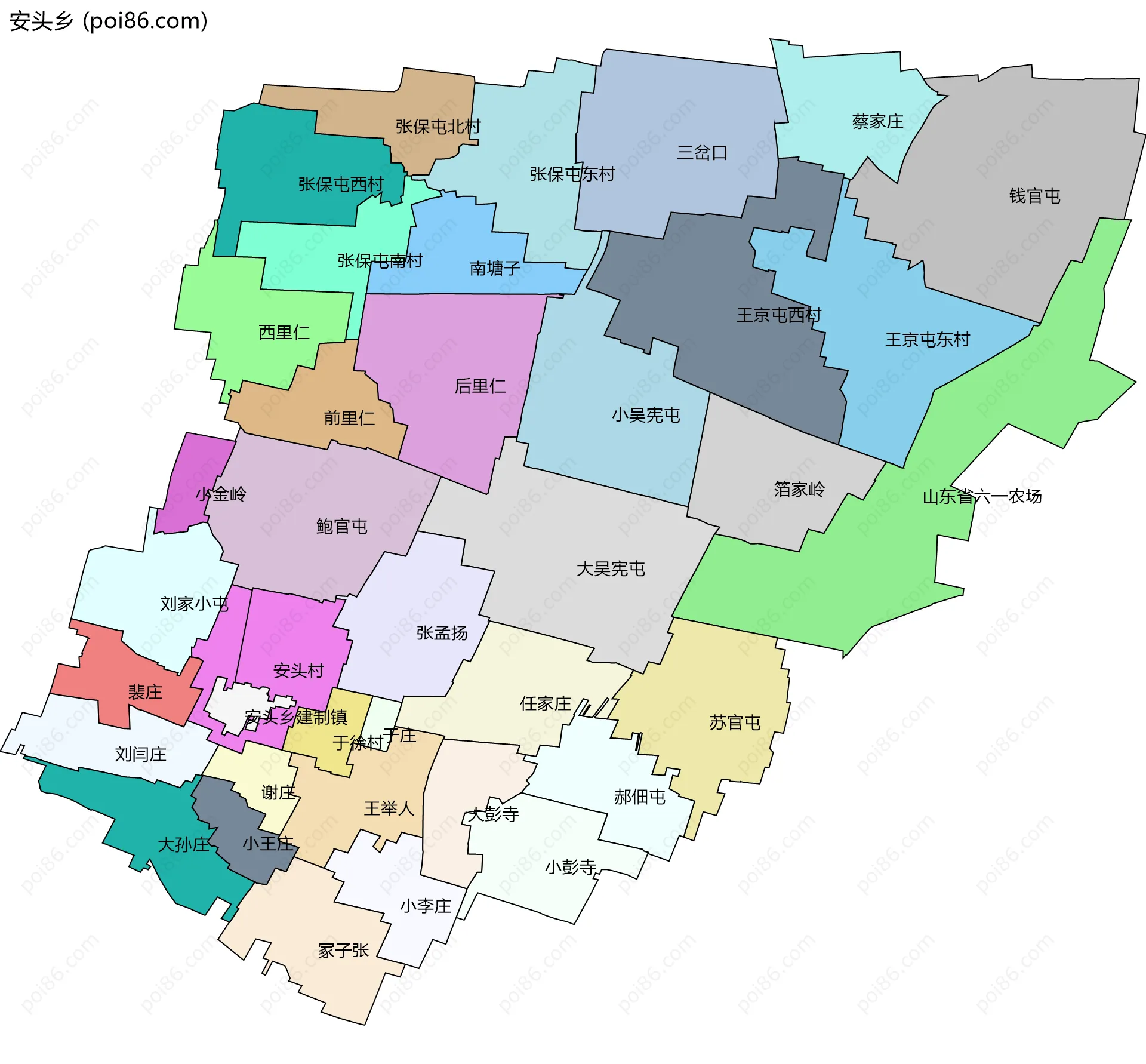 安头乡边界地图(五级行政区划)