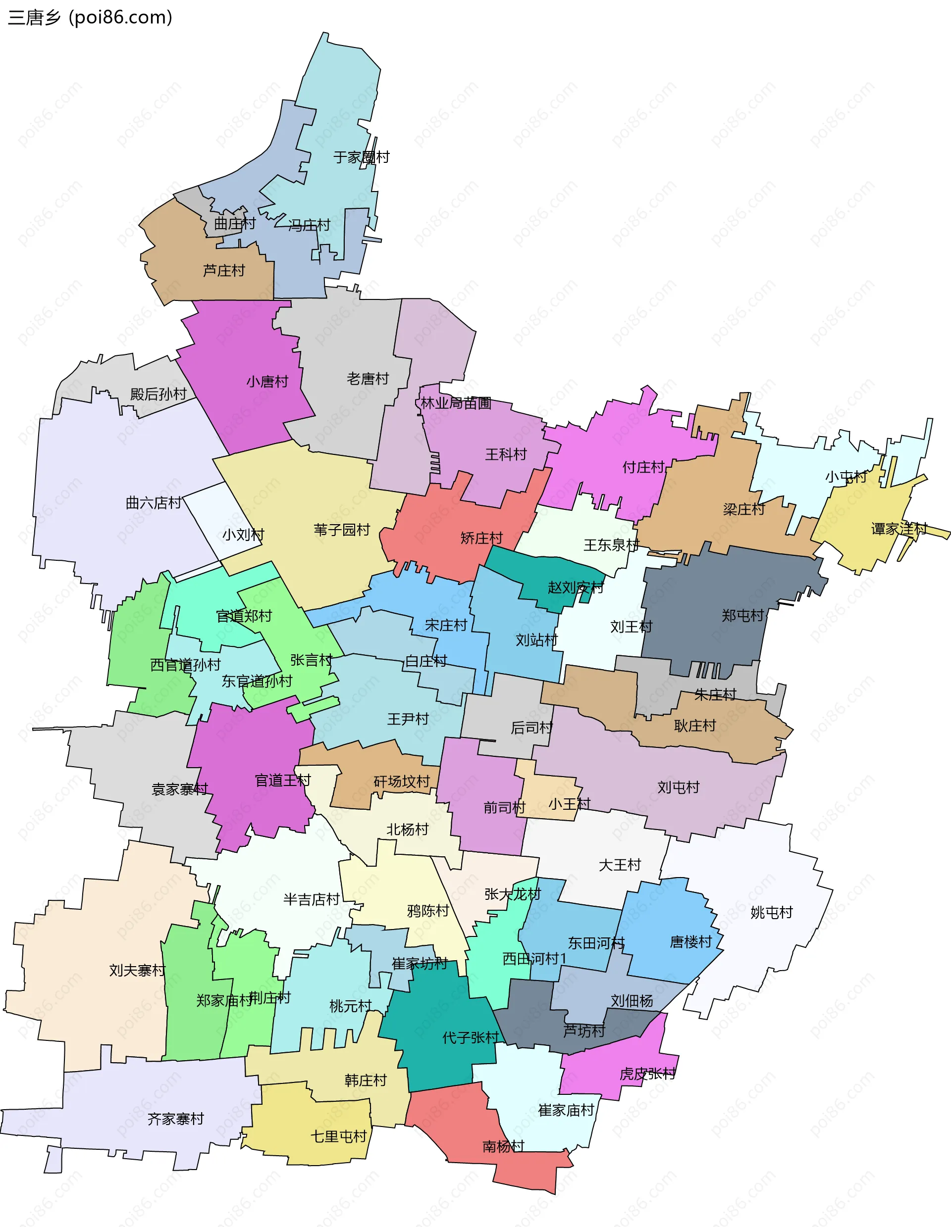 三唐乡边界地图(五级行政区划)