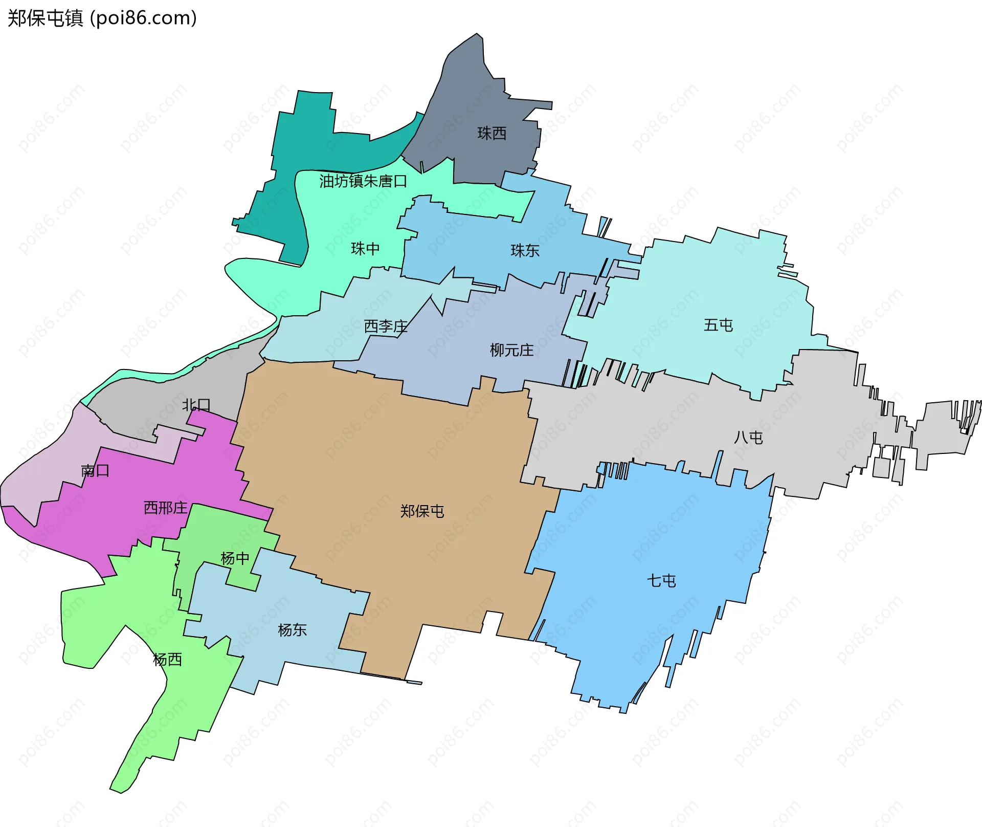 郑保屯镇边界地图(五级行政区划)