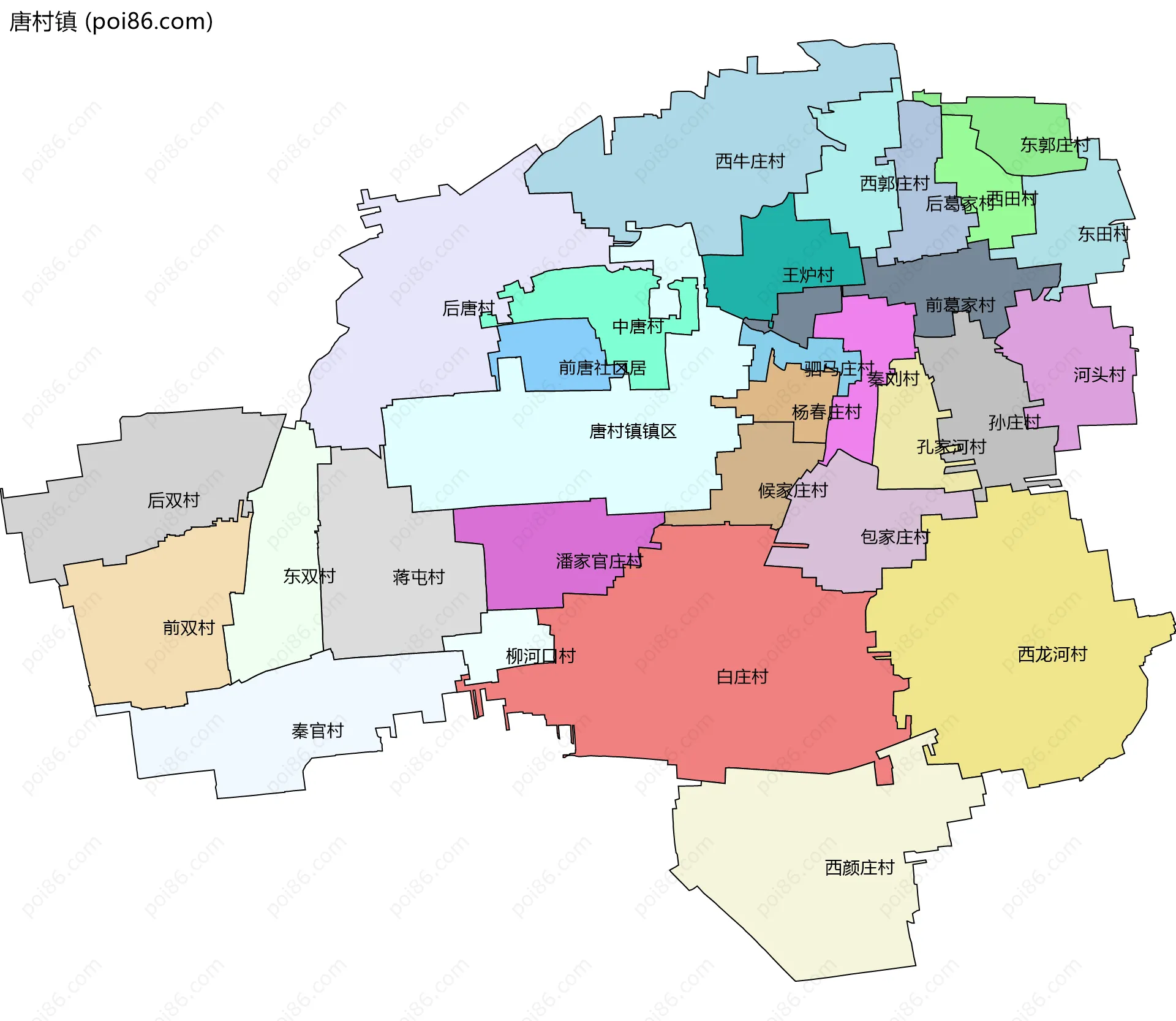 唐村镇边界地图(五级行政区划)