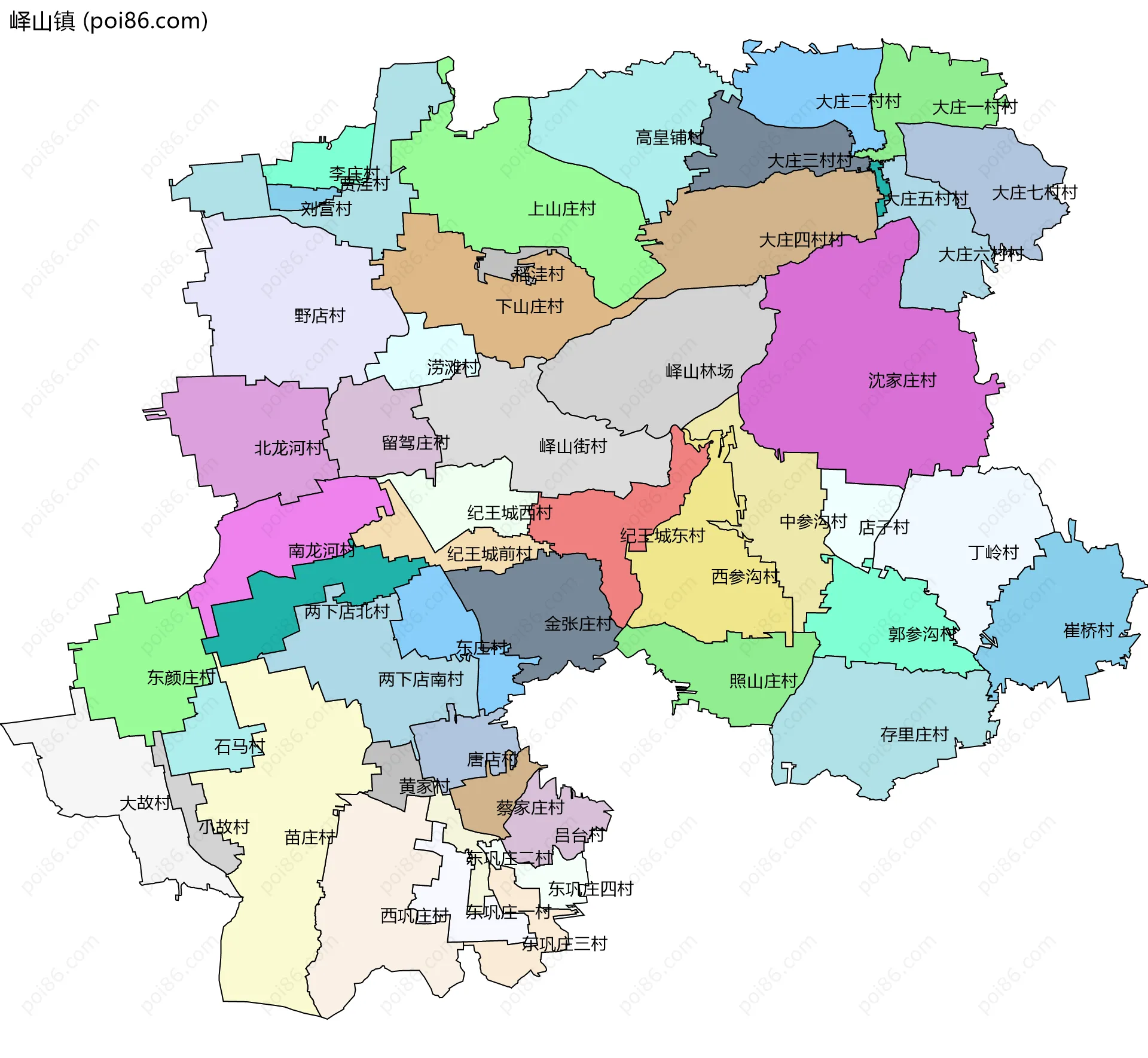 峄山镇边界地图(五级行政区划)
