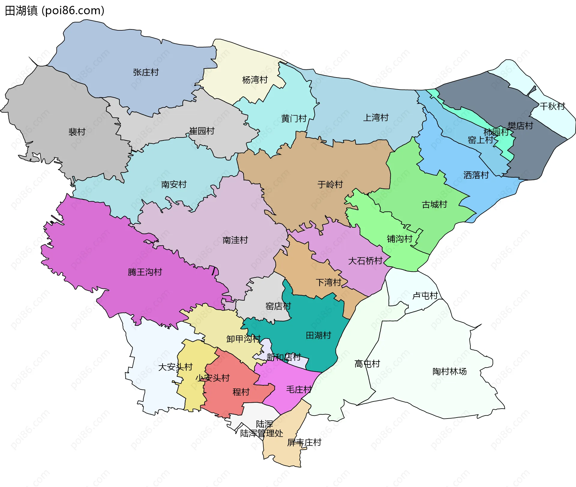 田湖镇边界地图(五级行政区划)