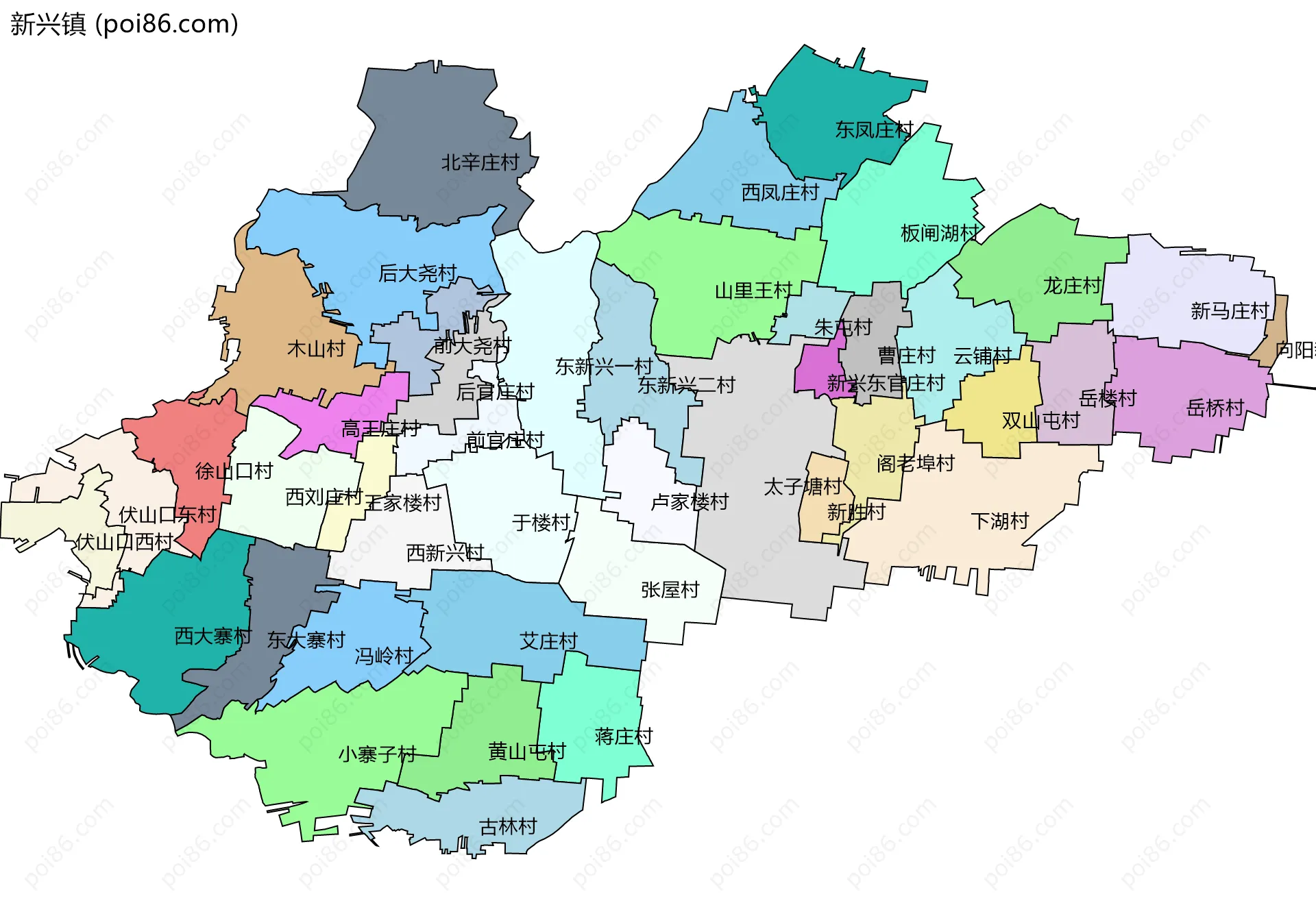 新兴镇边界地图(五级行政区划)