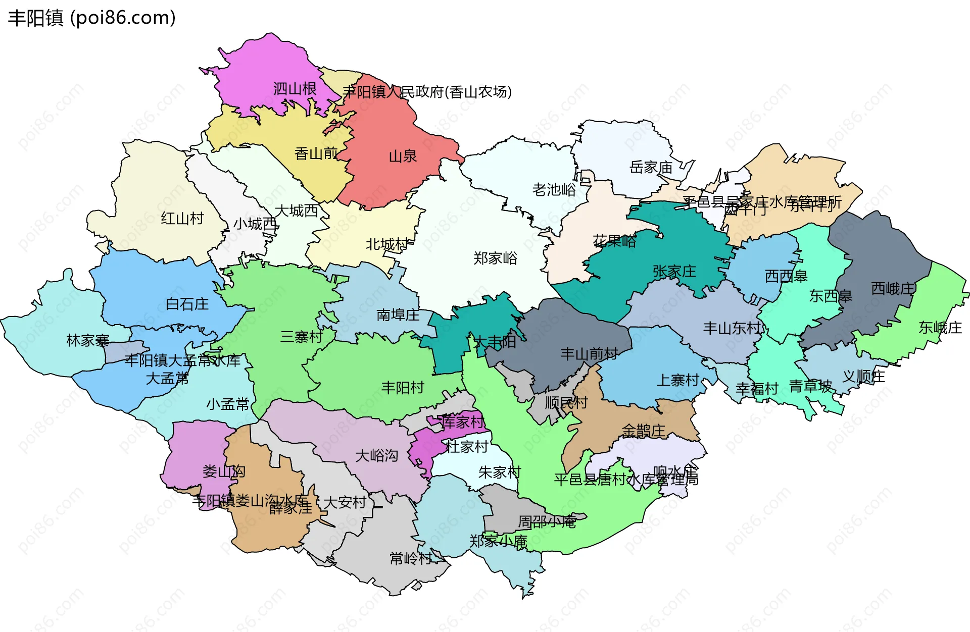 丰阳镇边界地图(五级行政区划)