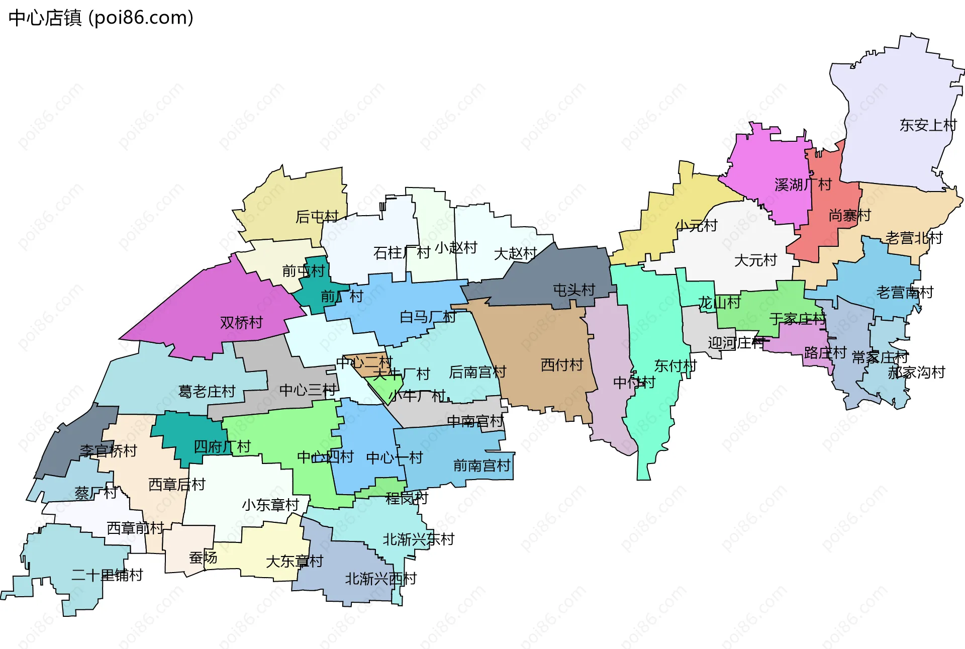 中心店镇边界地图(五级行政区划)